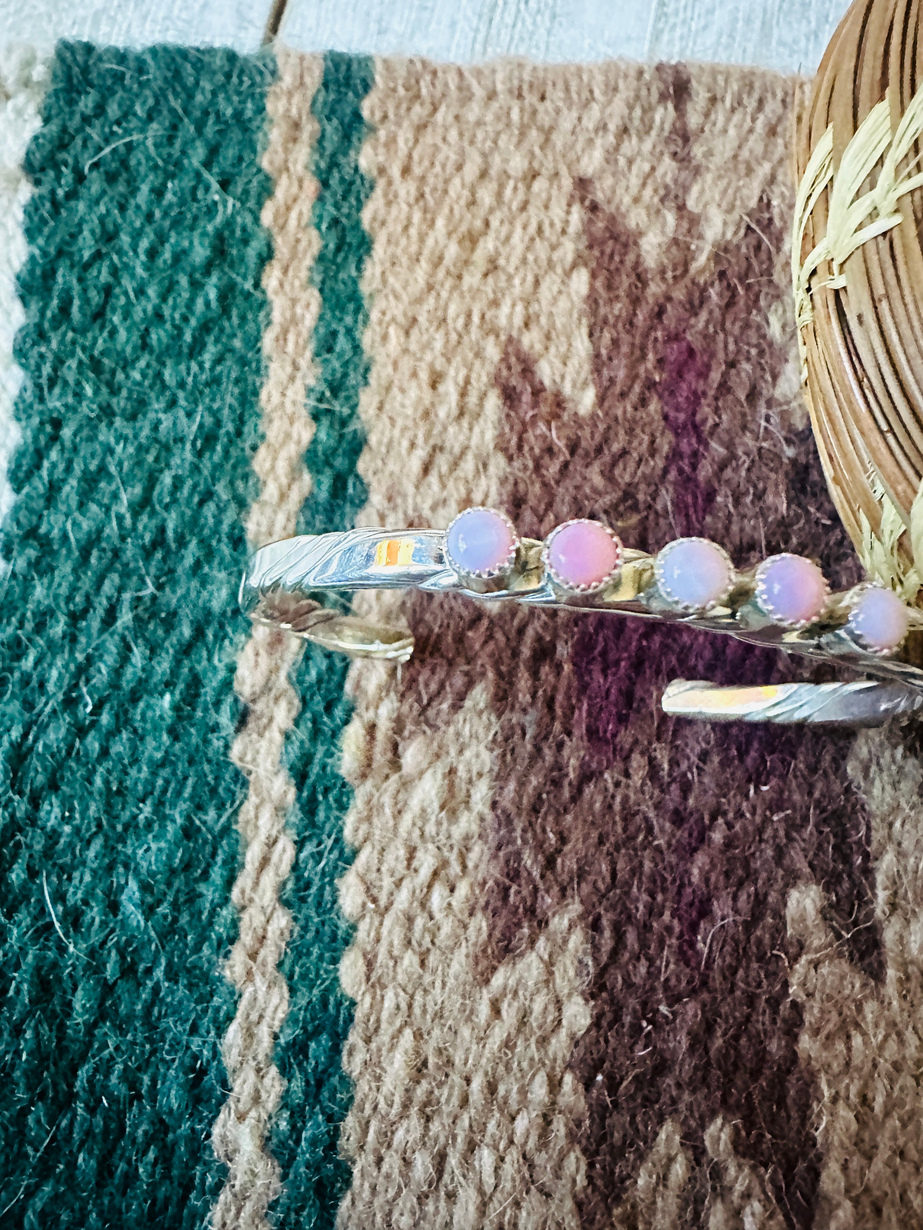 Navajo Queen Pink Conch & Sterling Silver Cuff Bracelet