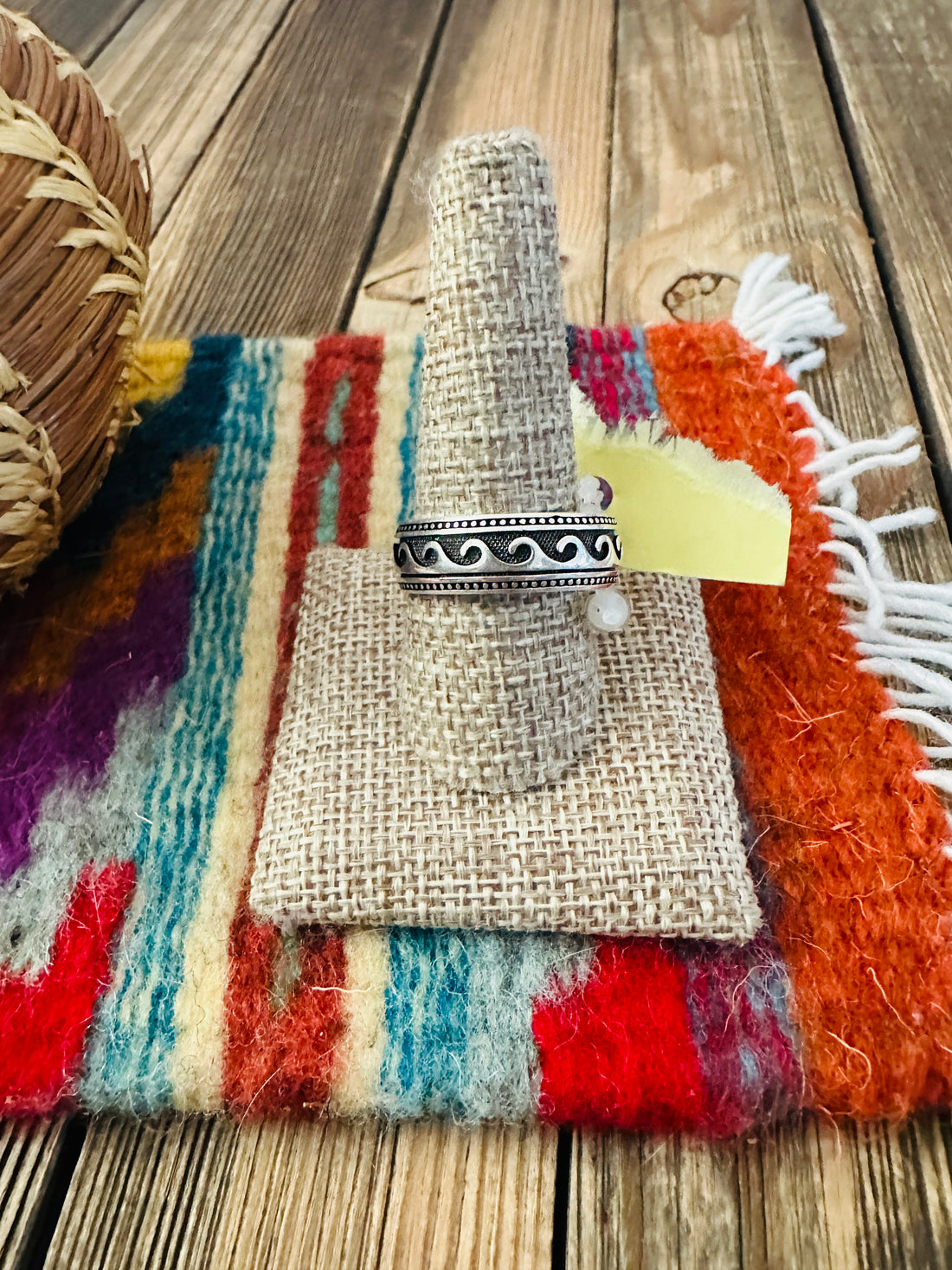 Old Pawn Handcrafted Sterling Silver Wave Band Ring Size 12.75