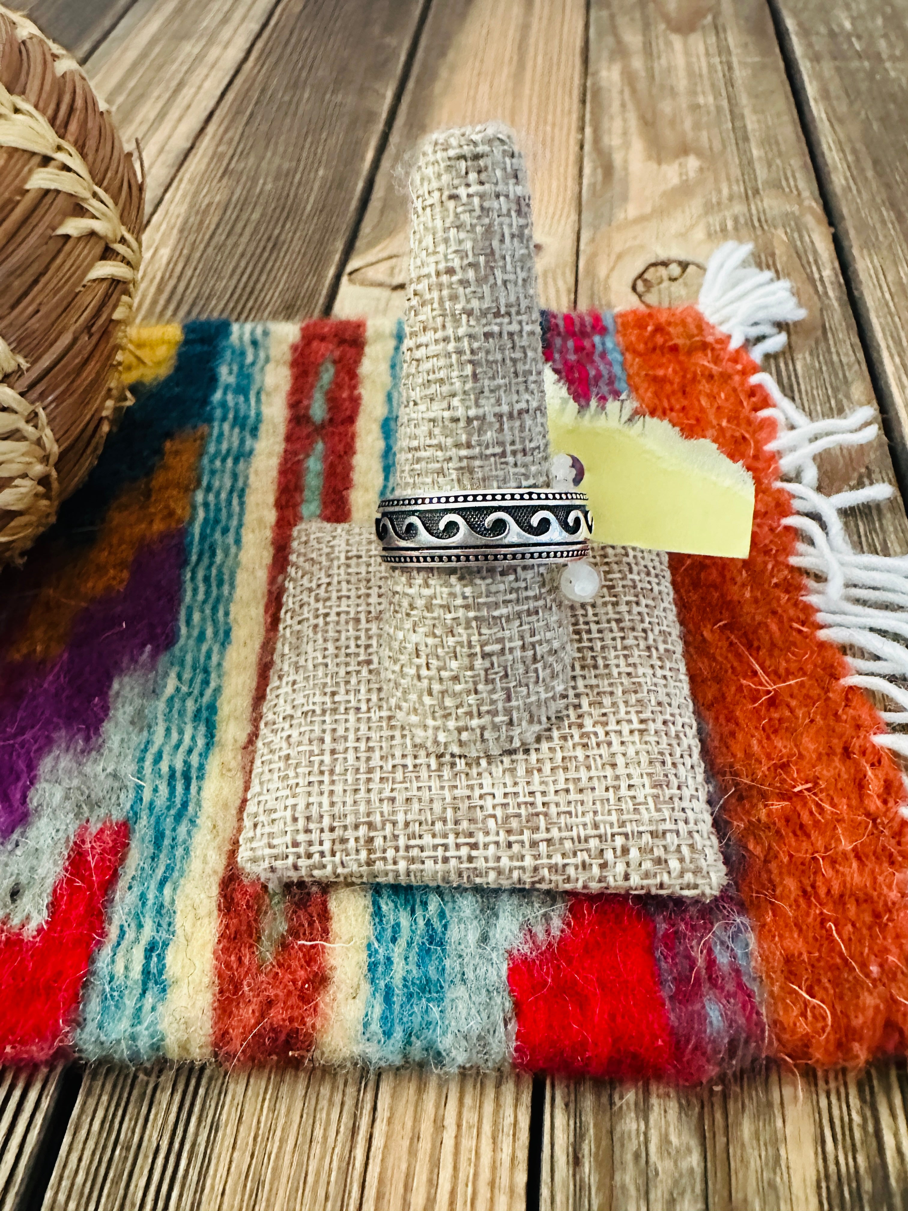 Old Pawn Handcrafted Sterling Silver Wave Band Ring Size 12.75