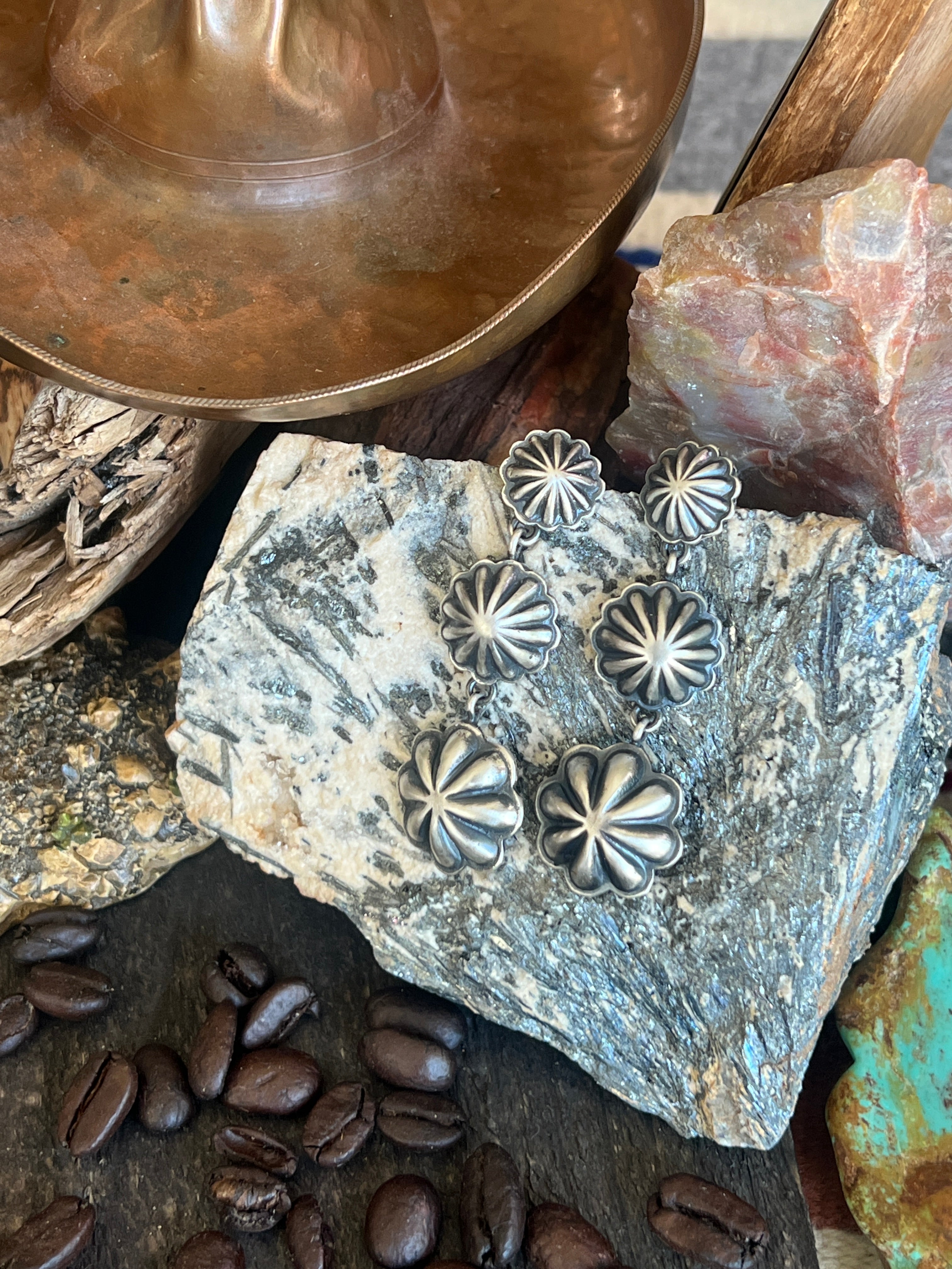 Handcrafted Triple Shot Sterling Silver Concho Post Earrings