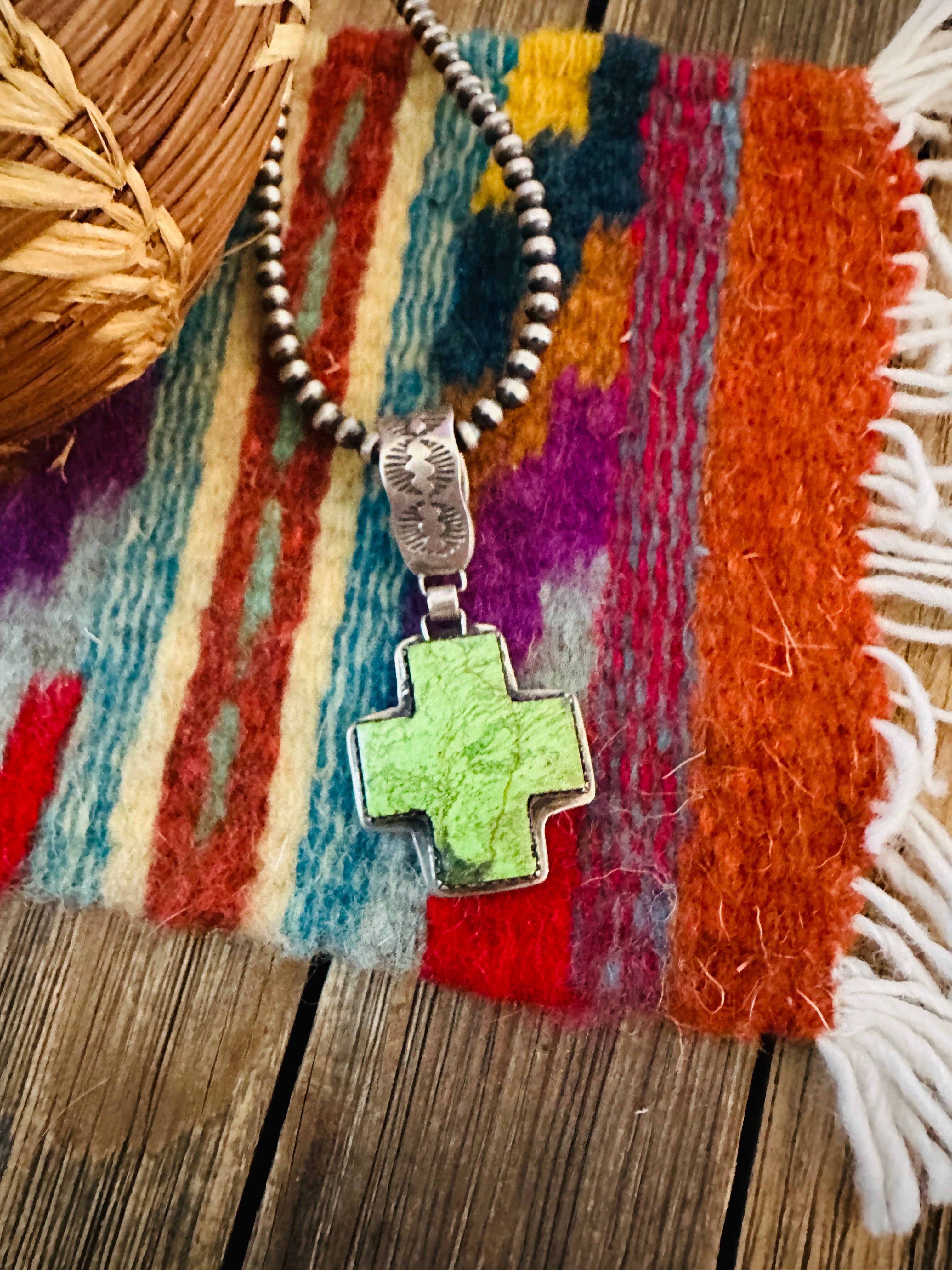 Handcrafted Sterling Silver & Turquoise Cross Pendant by Buffalo Dancer