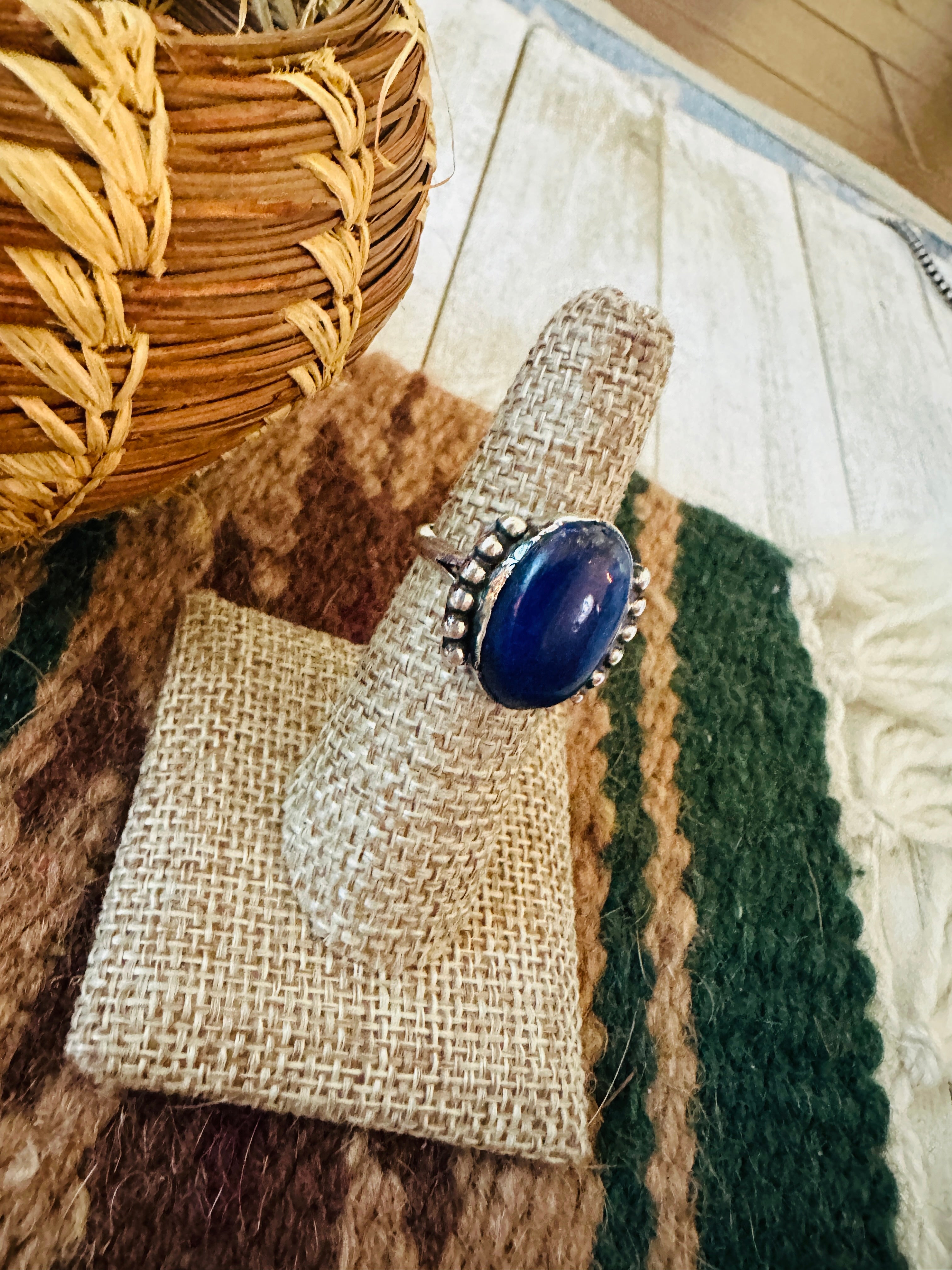 Handcrafted Old Pawn Sterling Silver & Lapis Ring Size 6.5