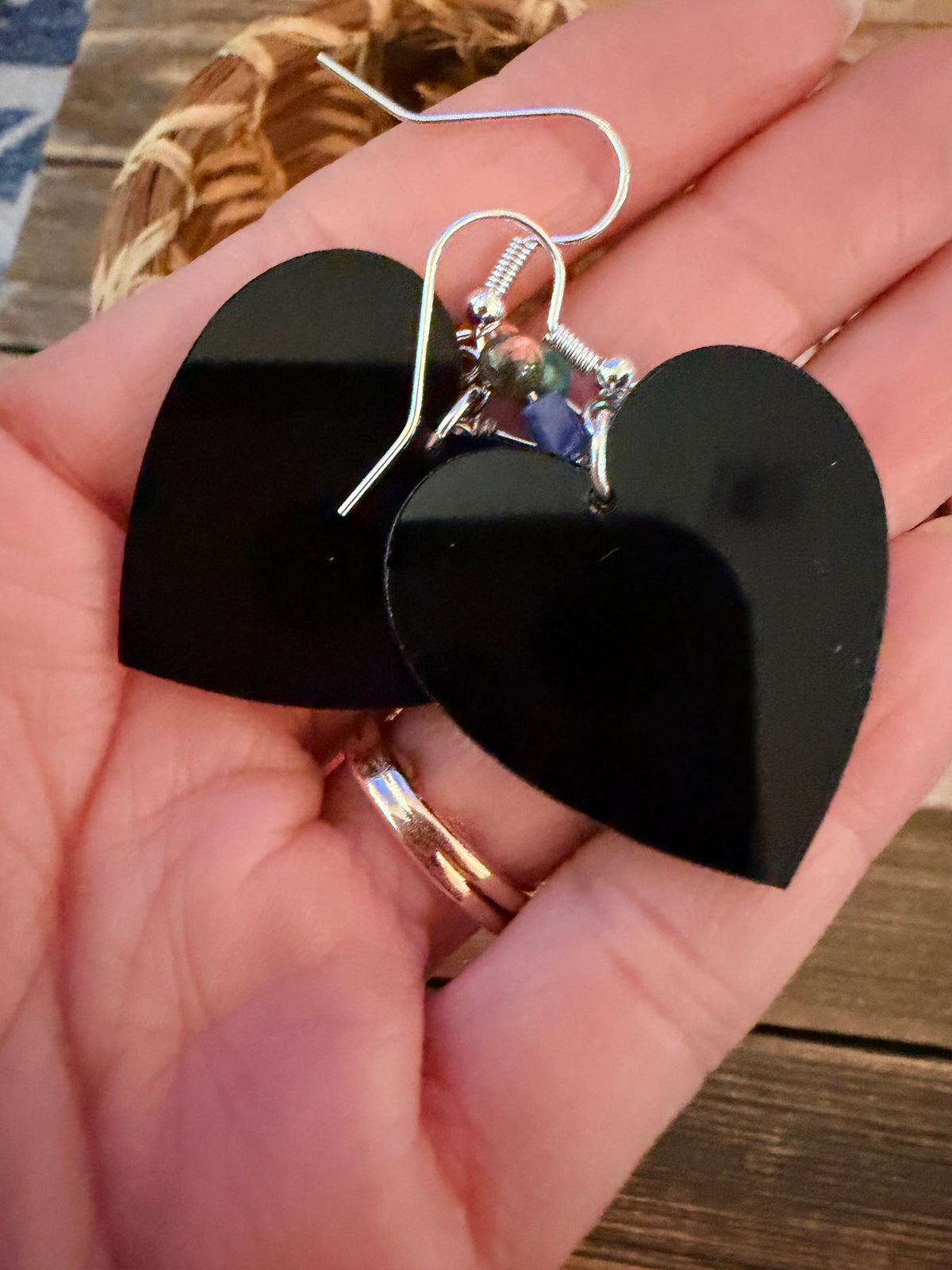 Handcrafted Abalone Slab Heart Dangle Earrings