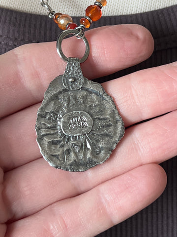 Tularosa Rosary Style Sterling Silver and Carnelian Relic Coin Necklace