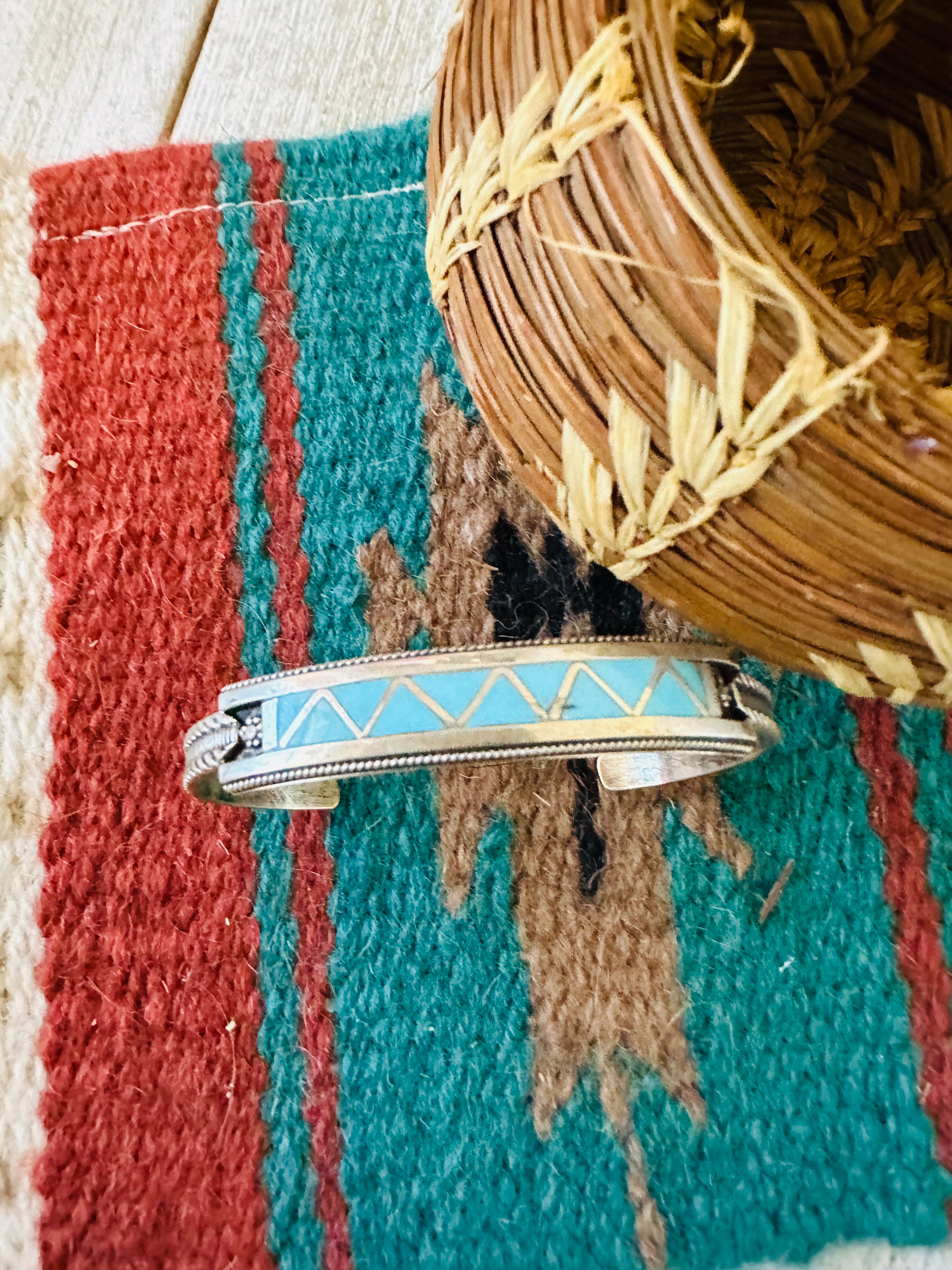 Handcrafted Sterling Silver & Turquoise Inlay Cuff Bracelet