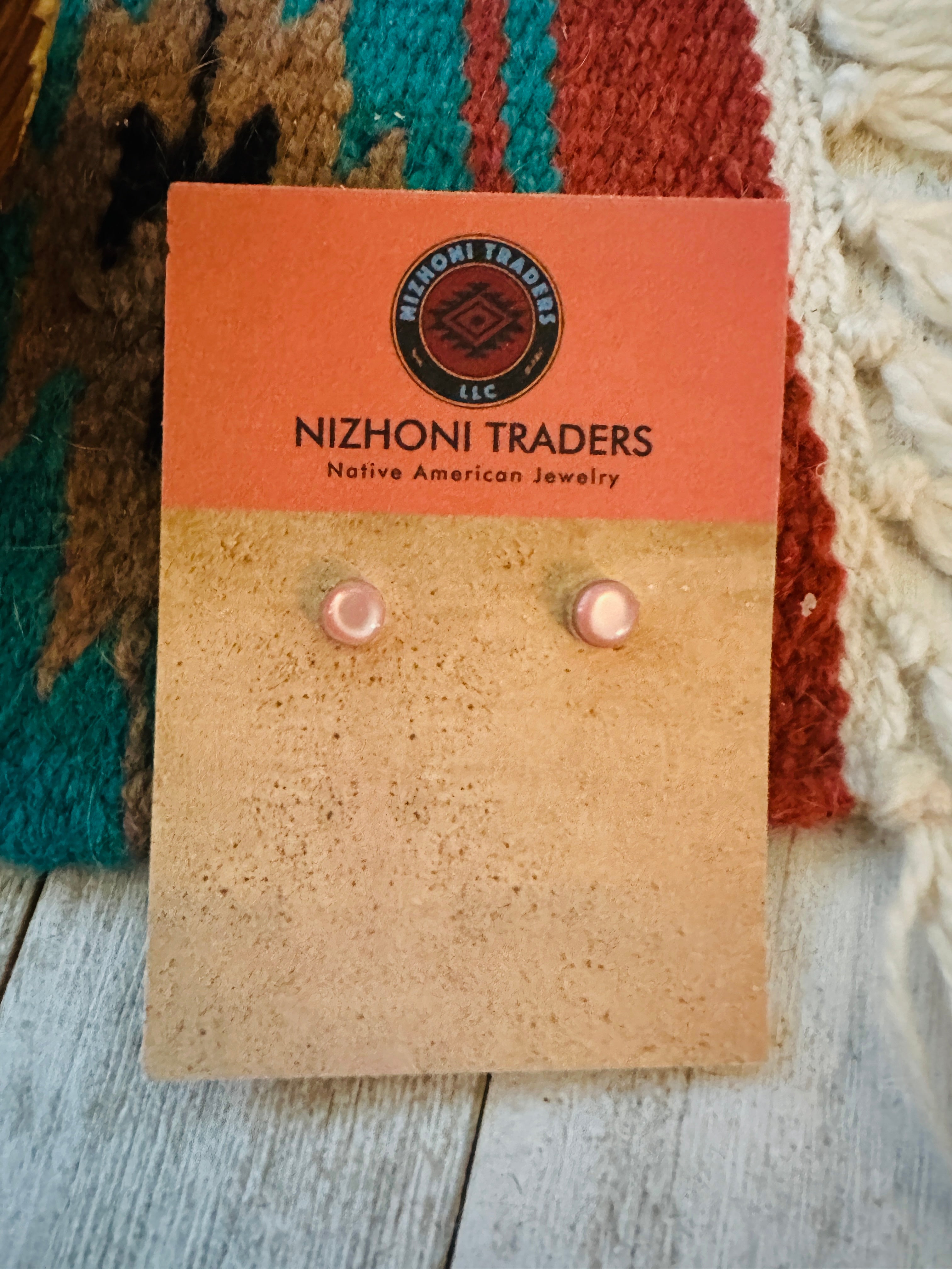 Navajo Pink Mother of Pearl and Sterling Silver Stud Earrings