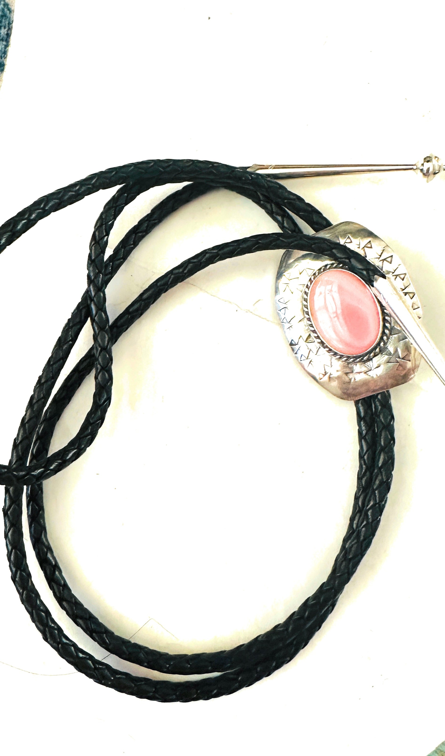 Navajo Sterling Silver & Queen Pink Conch Bolo Tie