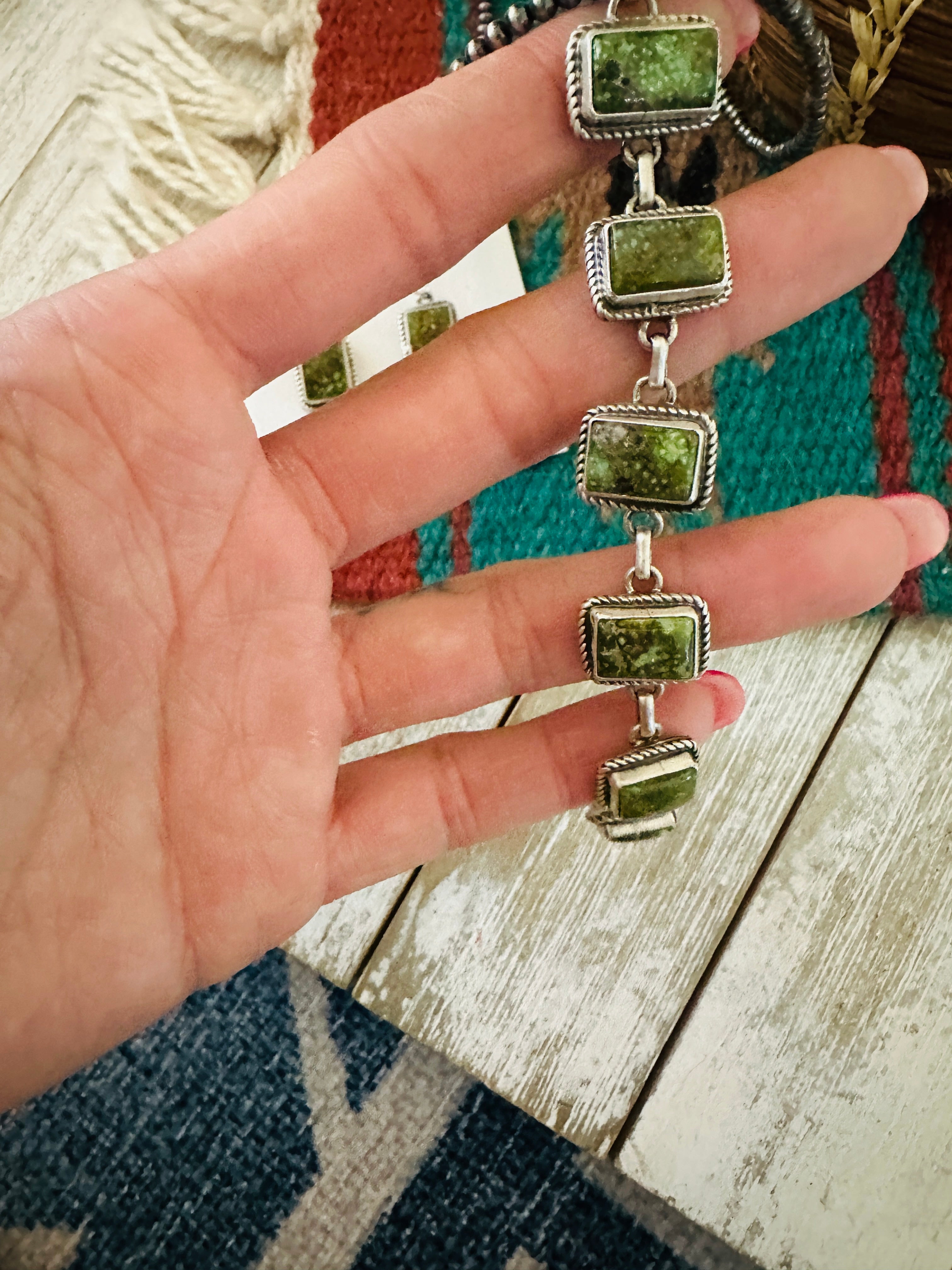 Handcrafted Sonoran Gold Turquoise & Sterling Silver Lariat Necklace Set