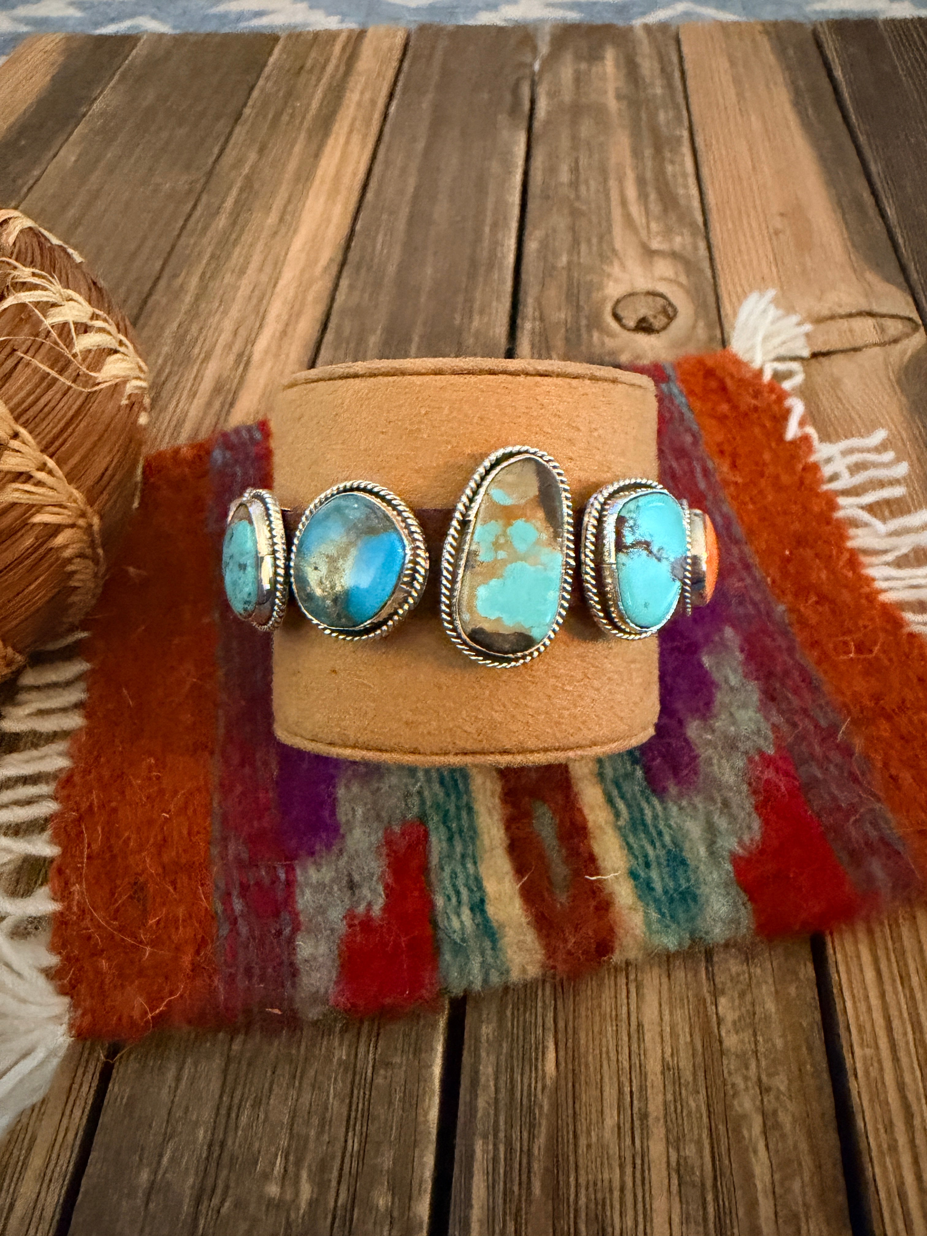 Handcrafted Multi Turquoise, Spiny & Sterling Silver Leather Bracelet