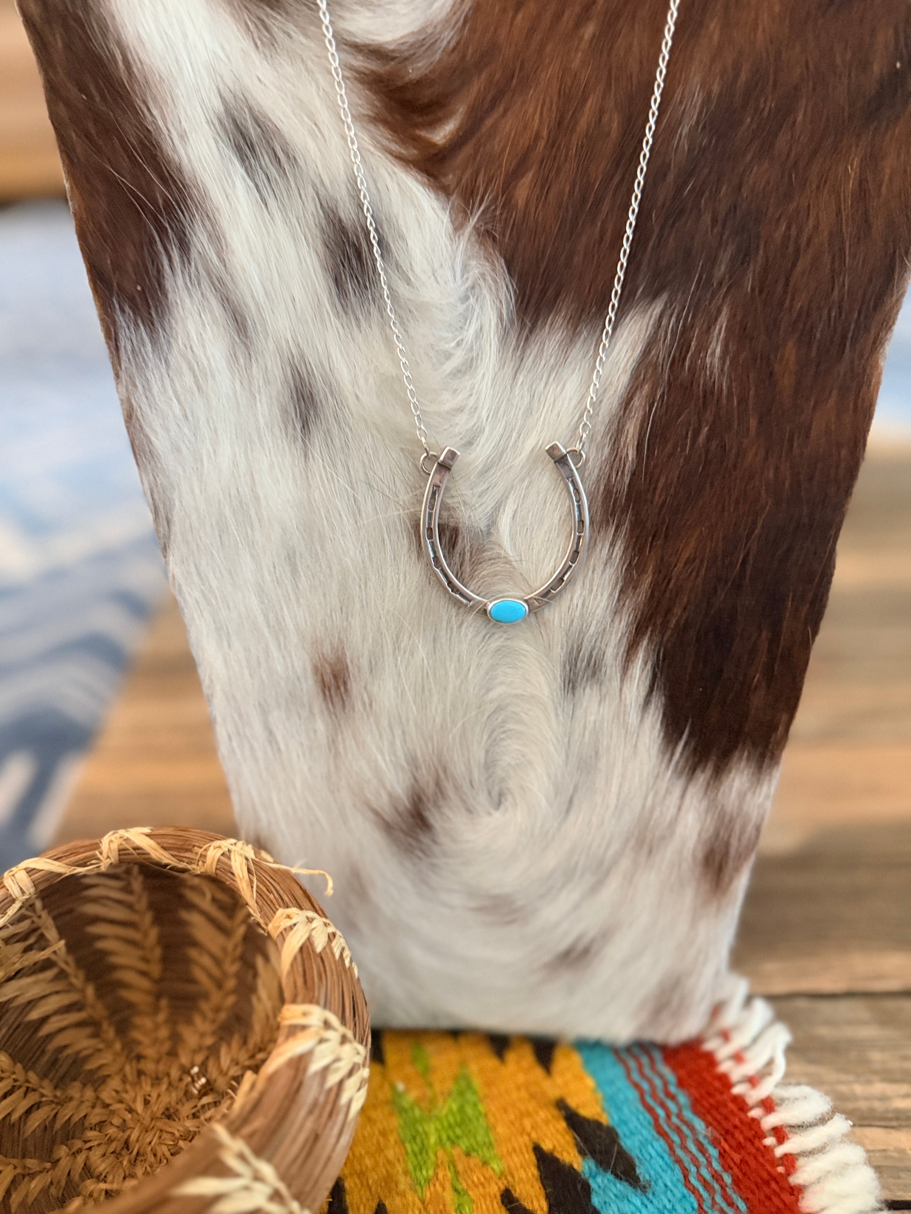 Handcrafted Turquoise & Sterling Silver Horseshoe Necklace