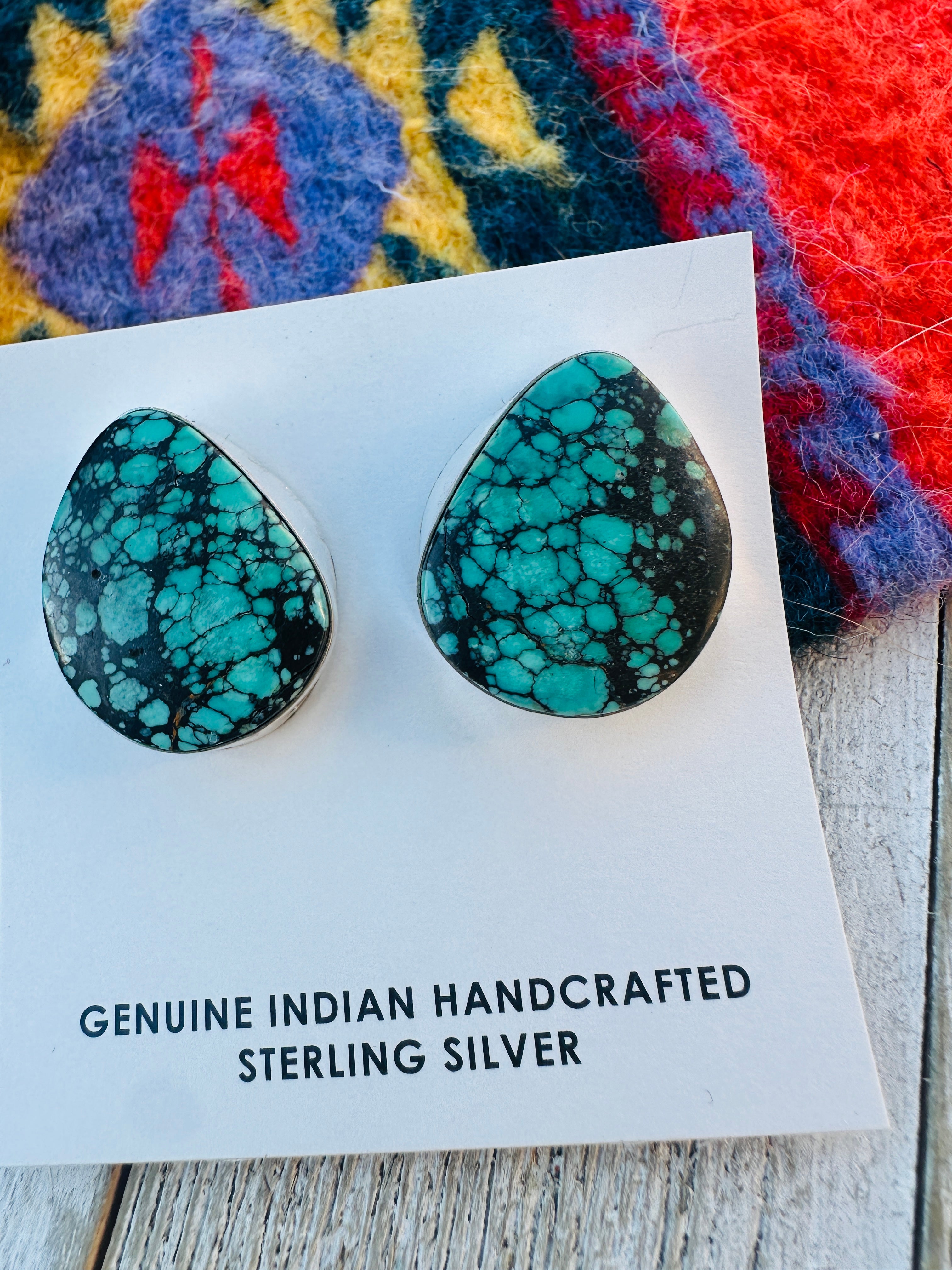 Handcrafted Kingman Web Turquoise & Sterling Silver Post Earrings