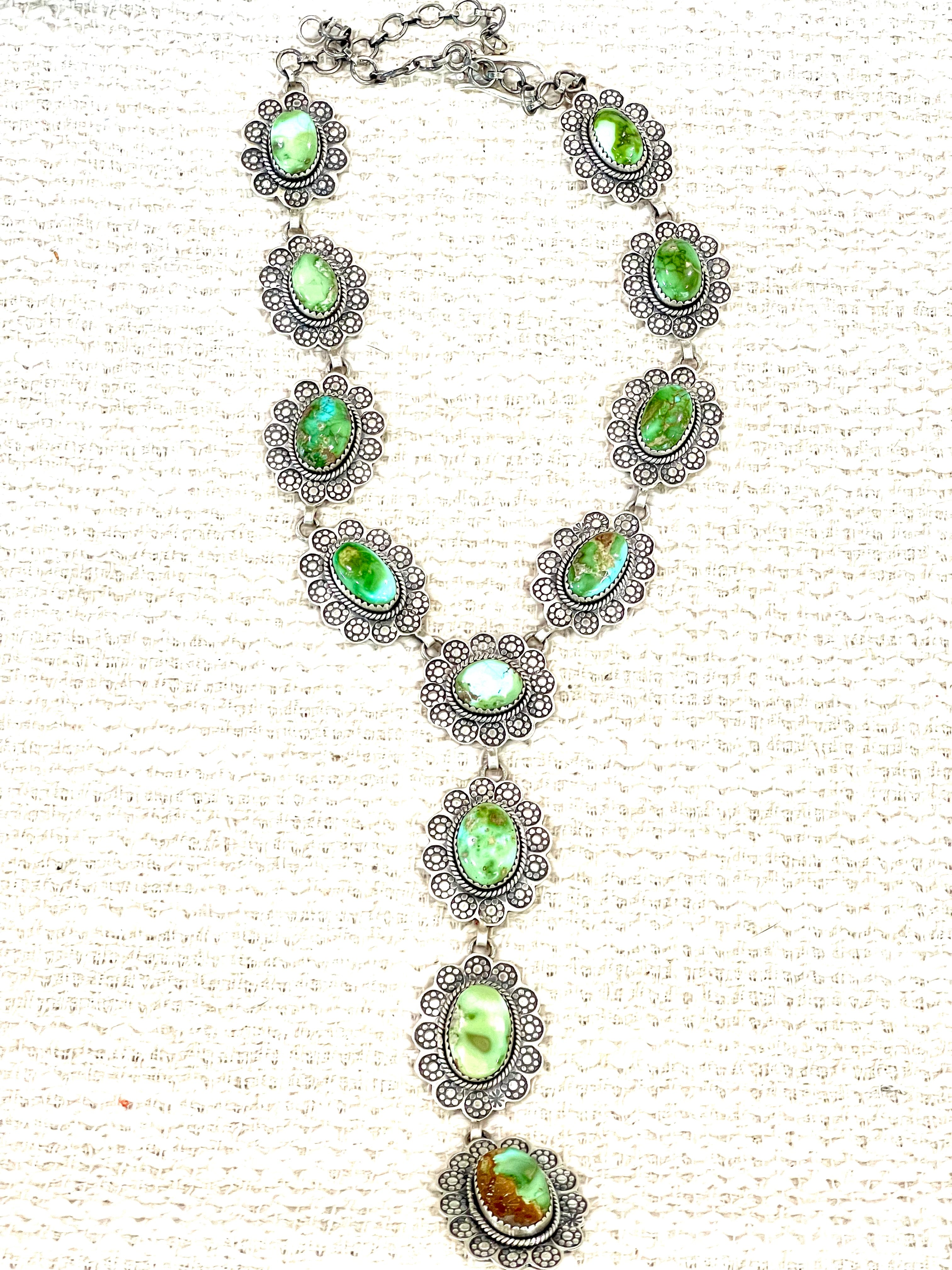 Handmade Sterling Silver Sonoran Mountain Turquoise Necklace with Signed Nizhoni