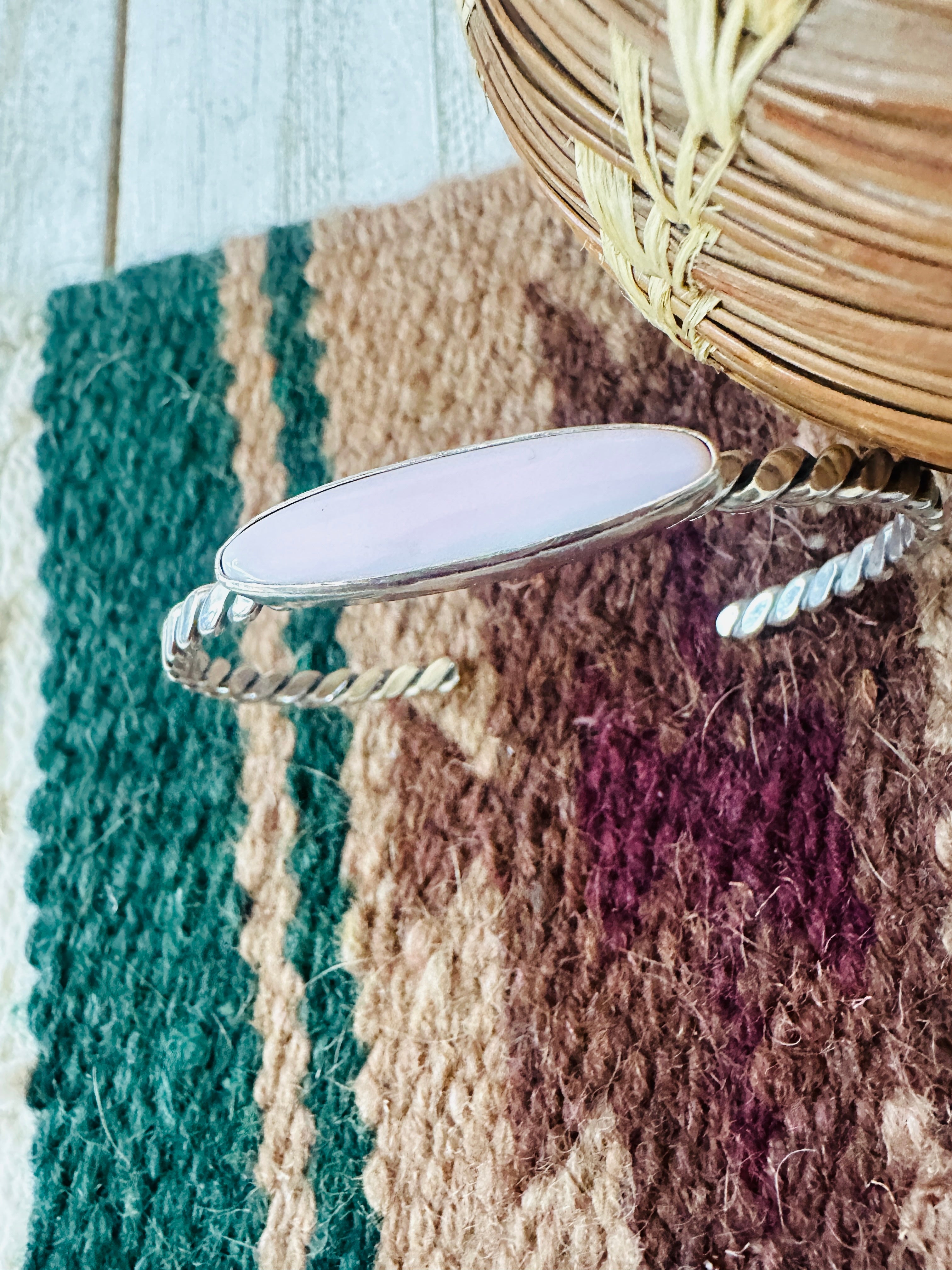 Navajo Queen Pink Conch & Sterling Silver Cuff Bracelet