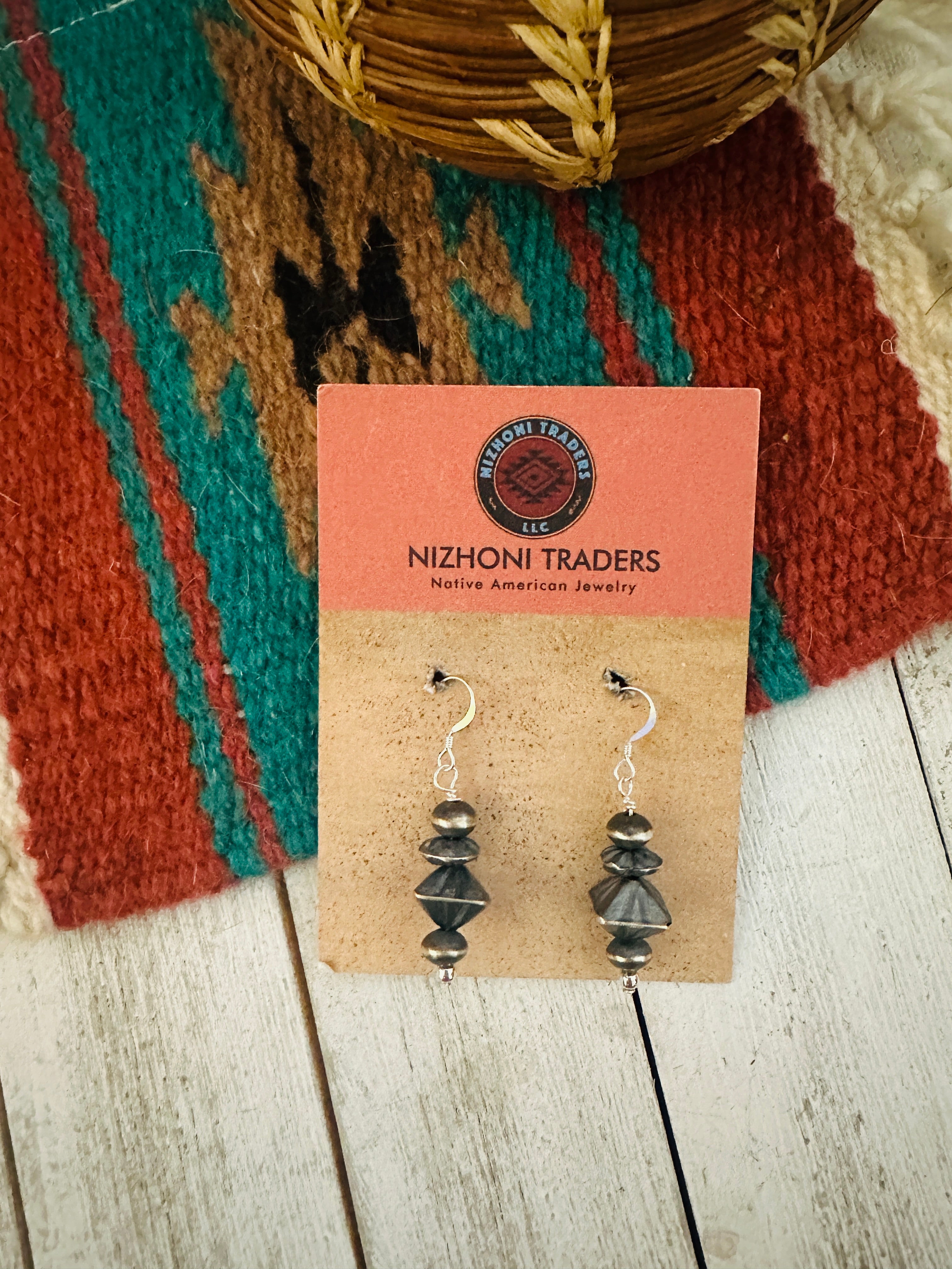 Navajo Sterling Silver Beaded Dangle Earrings