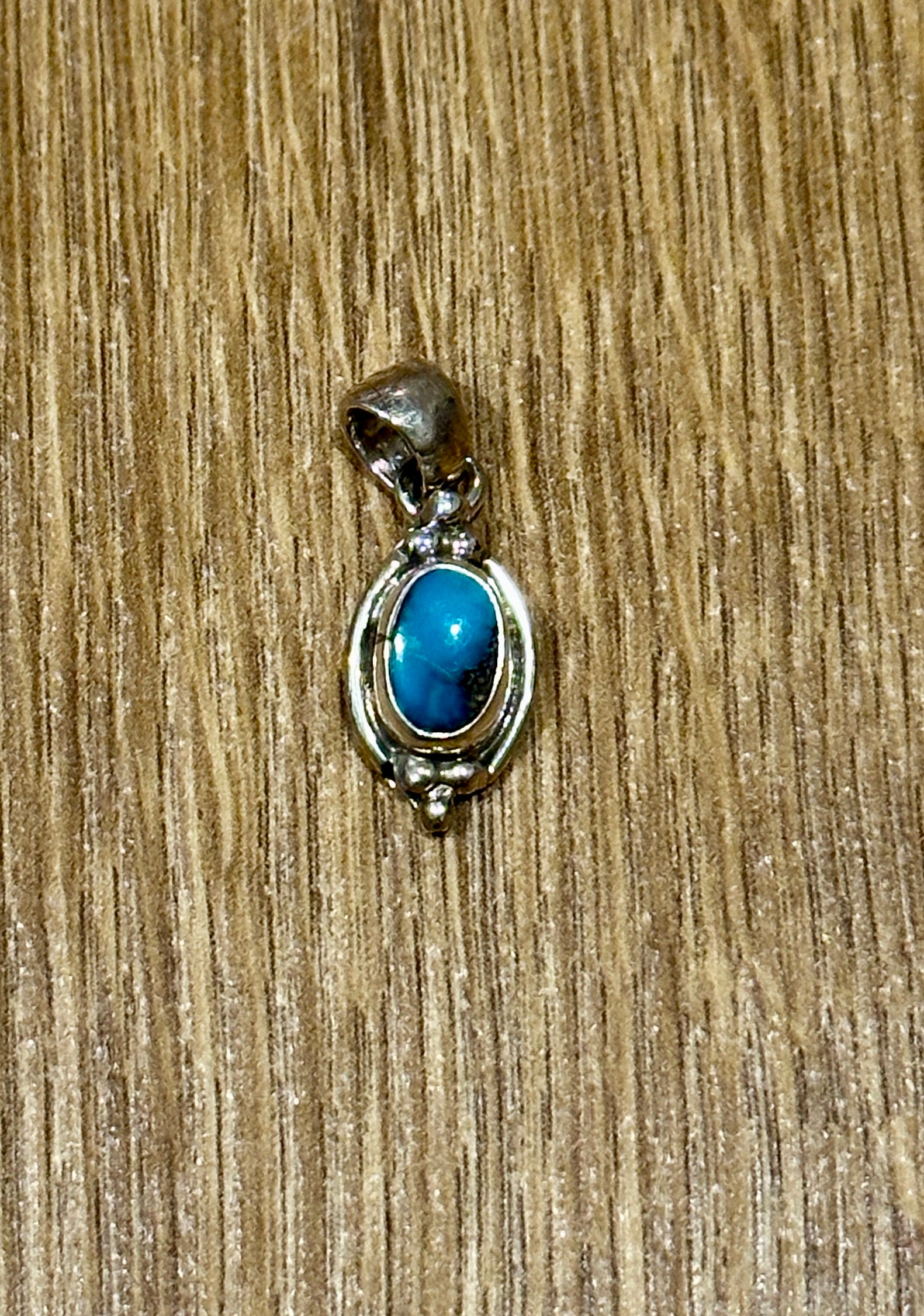 Handcrafted Handmade Sterling Silver & Kingman Turquoise Square Pendant Signed