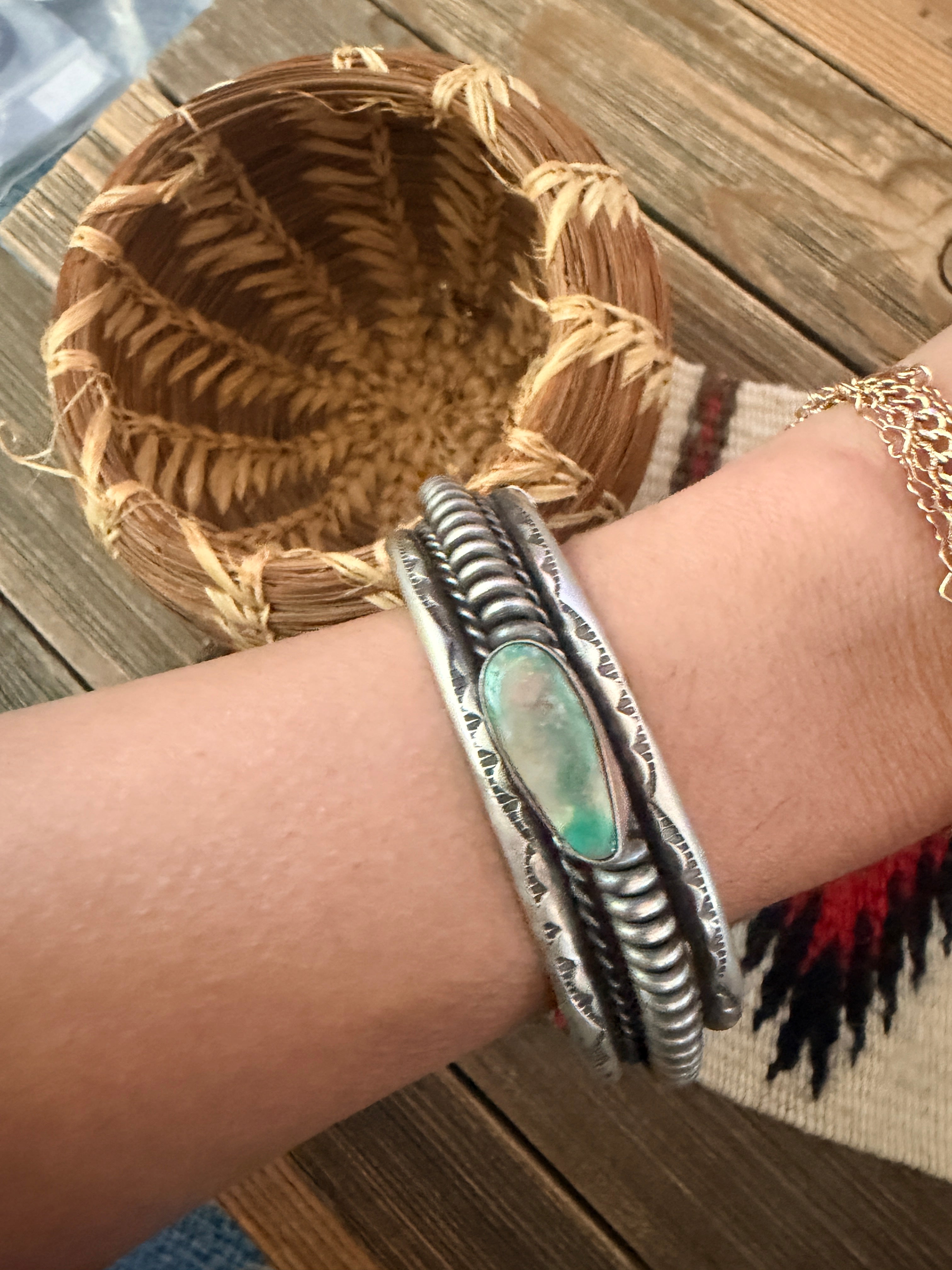 Handcrafted Carico Lake Turquoise & Sterling Silver Cuff Bracelet