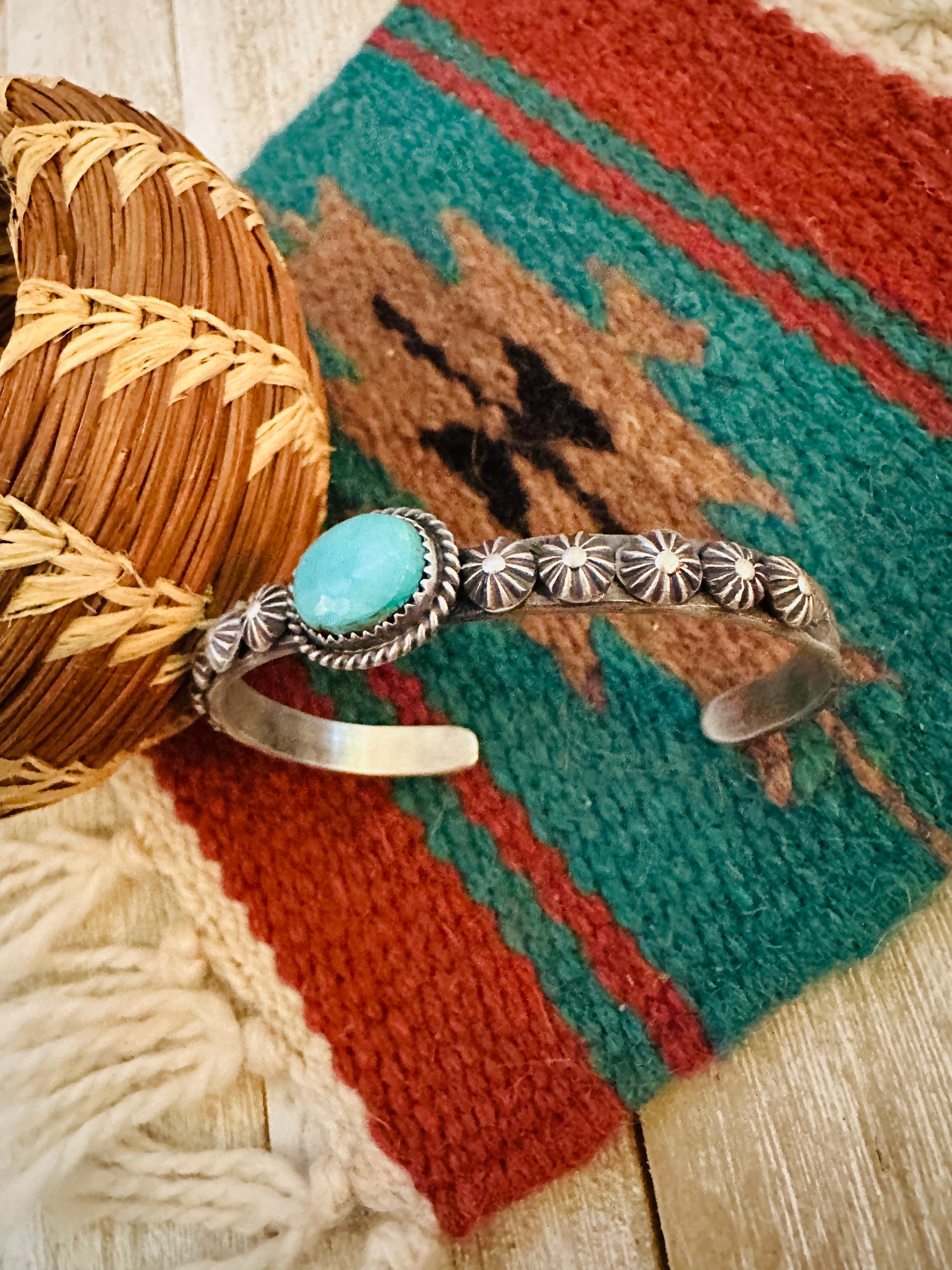 Handcrafted Turquoise & Sterling Silver Cuff Bracelet by Kevin Billah