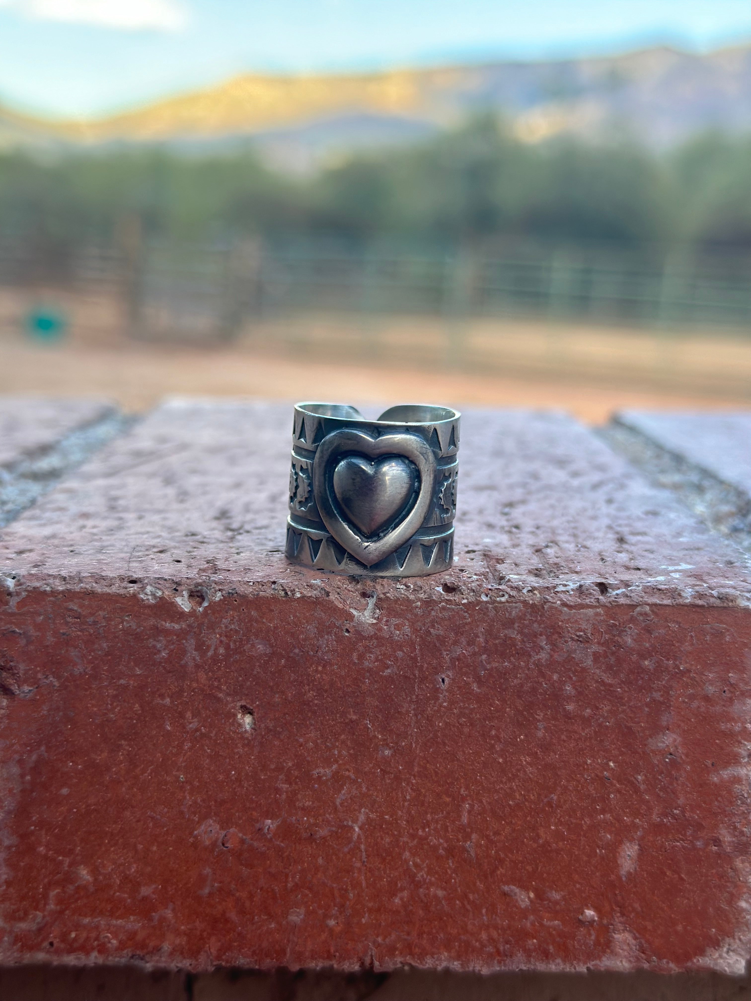 Double Heart Handmade Sterling Silver Adjustable Concho Ring