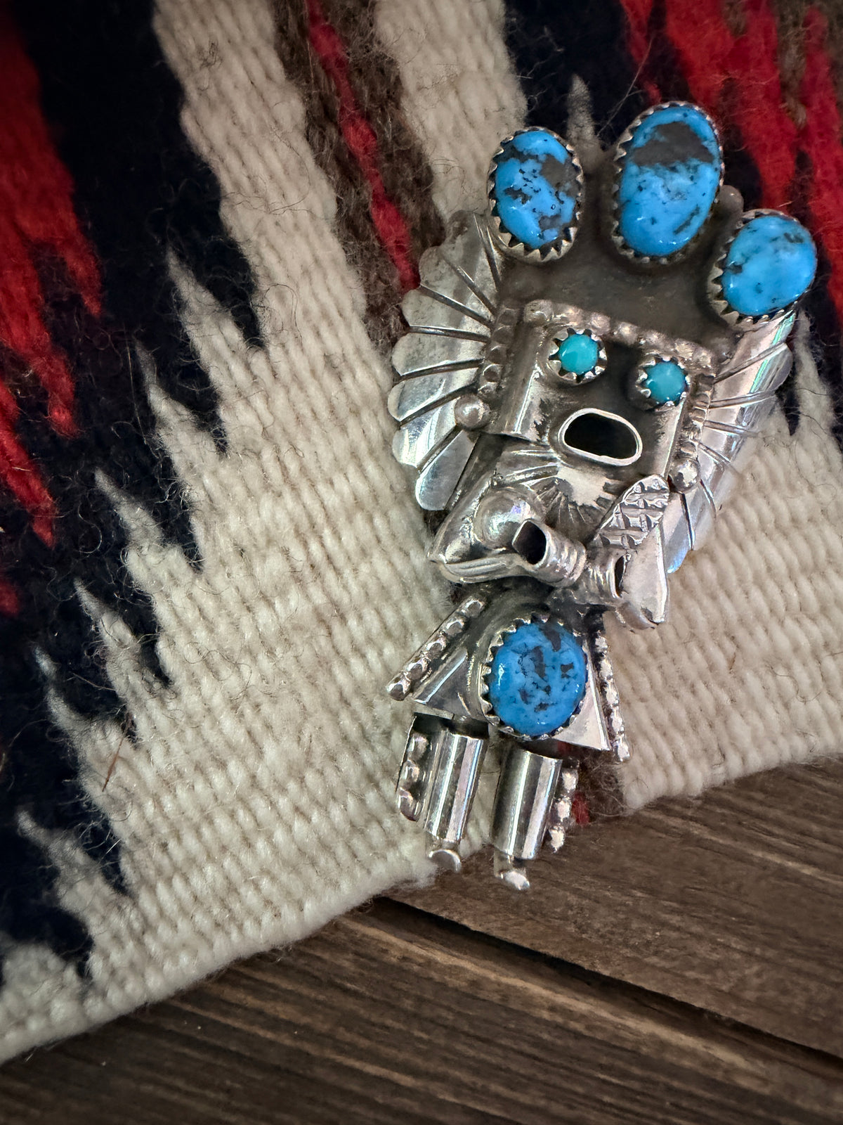 Handcrafted Sterling Silver & Turquoise Kachina Brooch by Ella Peter