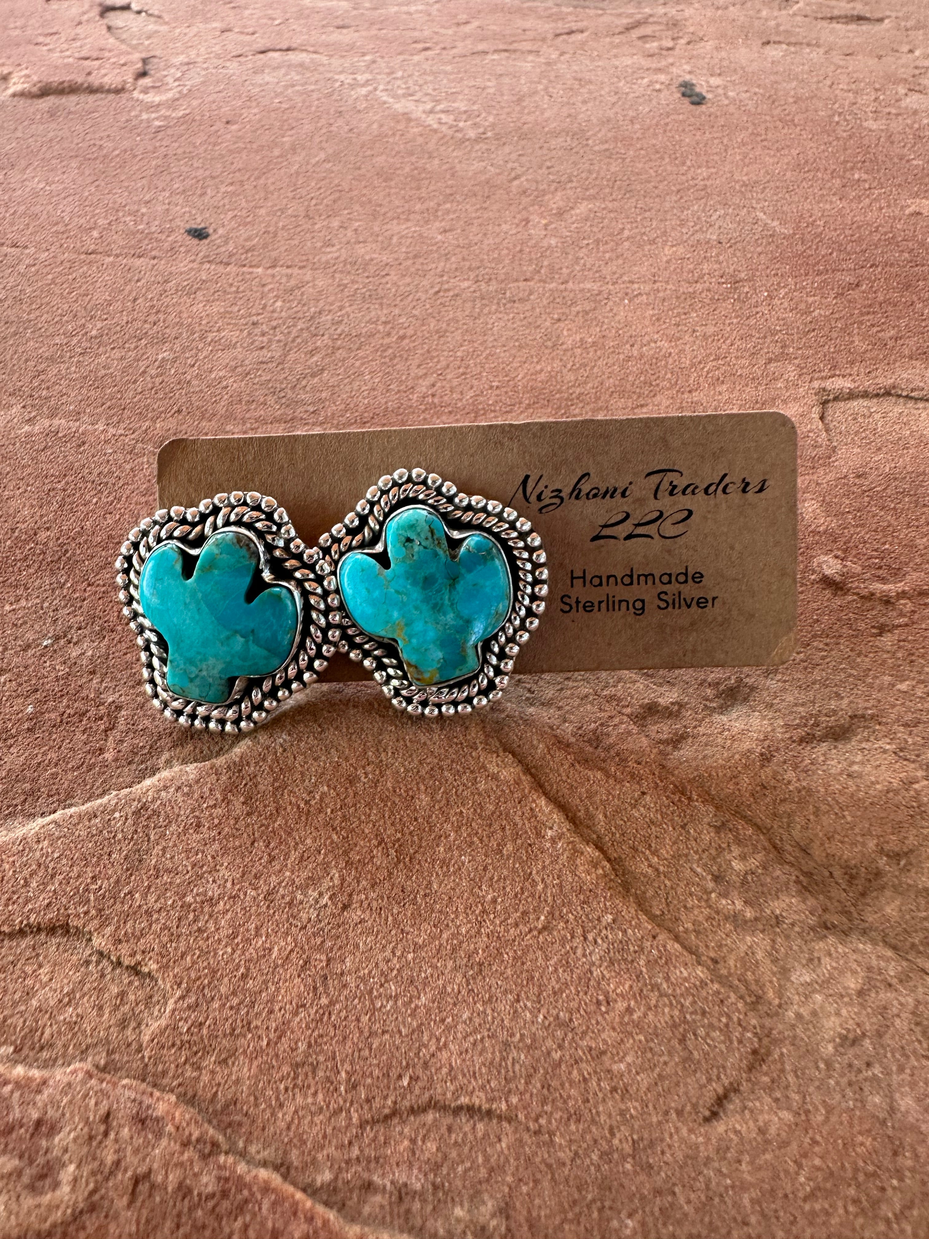 Cactus Cuties Handmade Sterling Silver & Turquoise Post Cactus Earrings