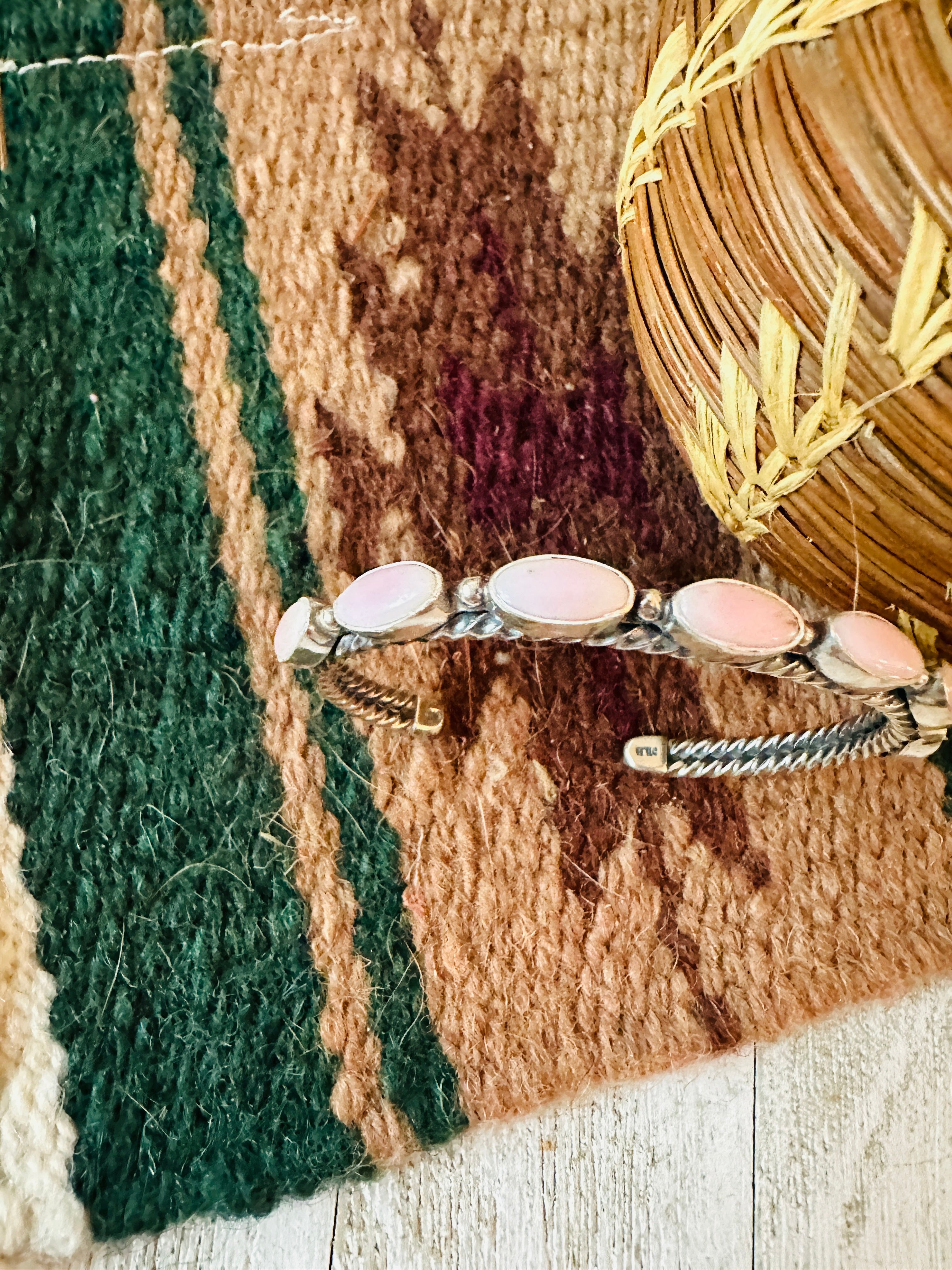 Navajo Queen Pink Conch Shell & Sterling Silver Cuff Bracelet