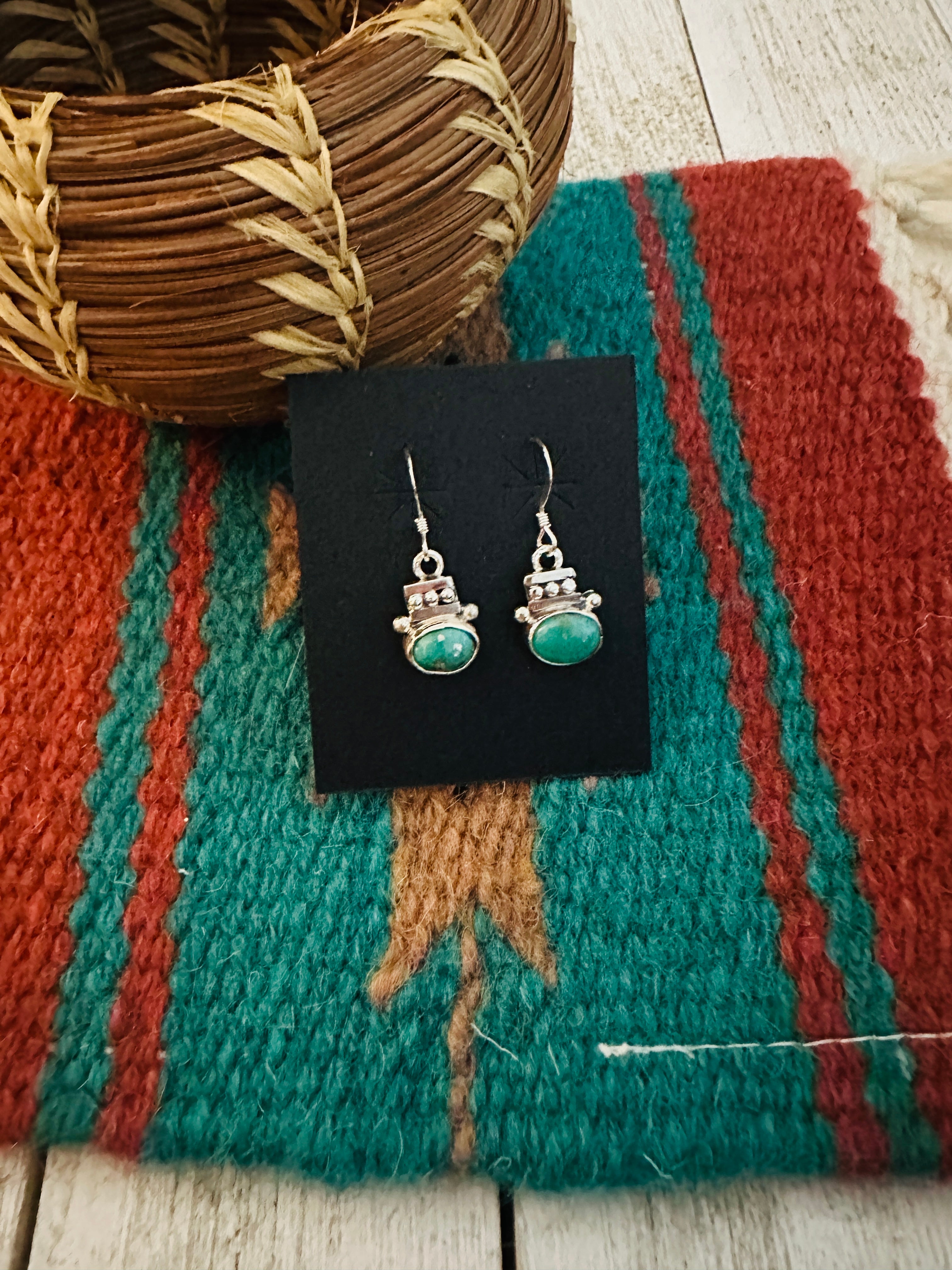 Navajo Morenci Turquoise and Sterling Silver Dangle Earrings