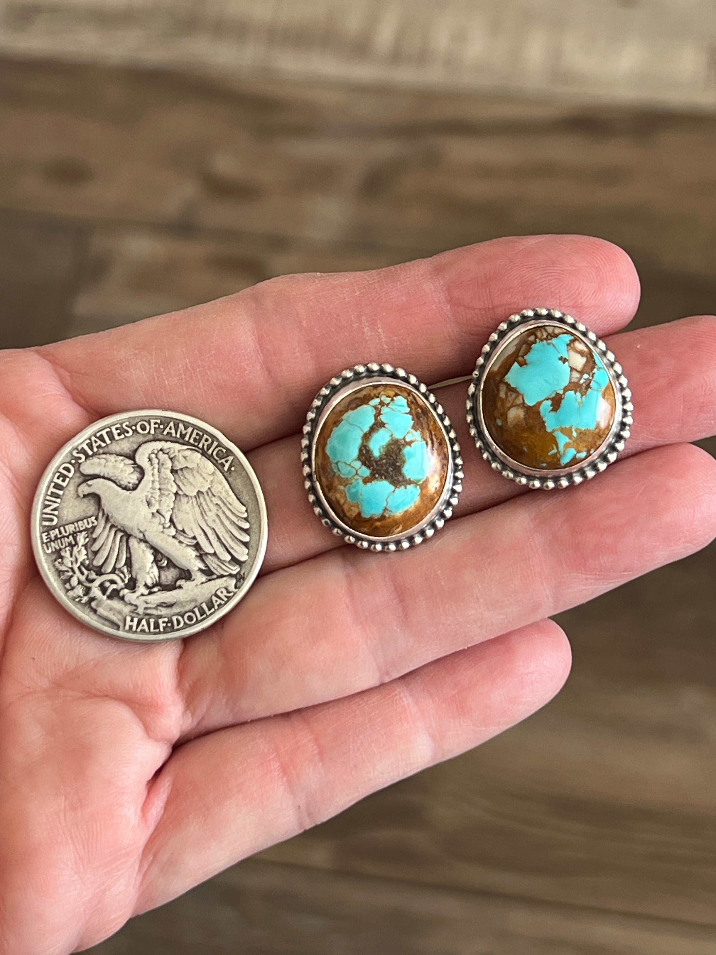 Handcrafted Big Mama Sterling Silver and Royston Turquoise Cluster Necklace with Matching Earrings by Sheila Becenti