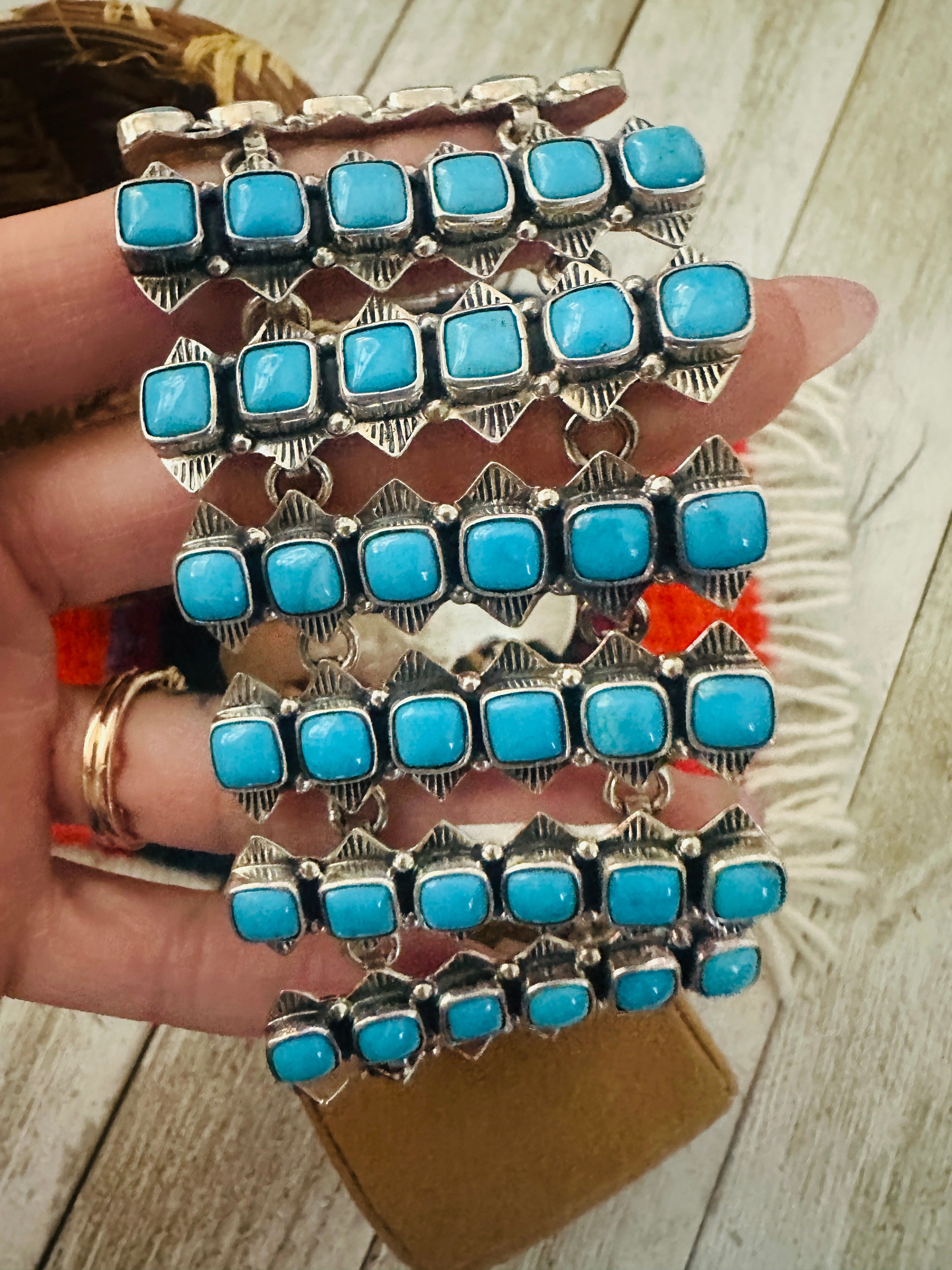 Handcrafted Sterling Silver and Turquoise Link Bracelet by Federico Jimenez