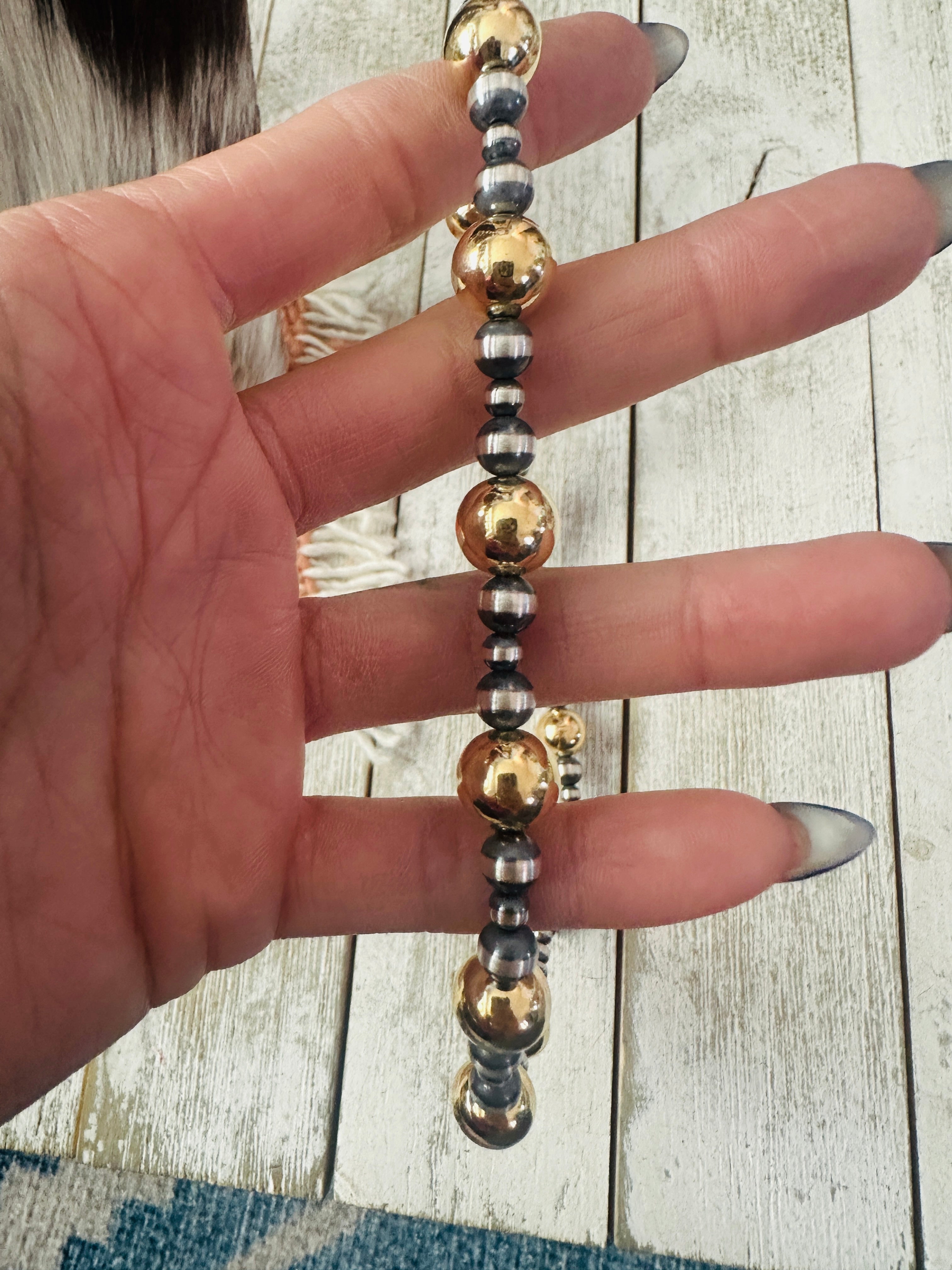 Handcrafted Sterling Silver & Gold Beaded Necklace