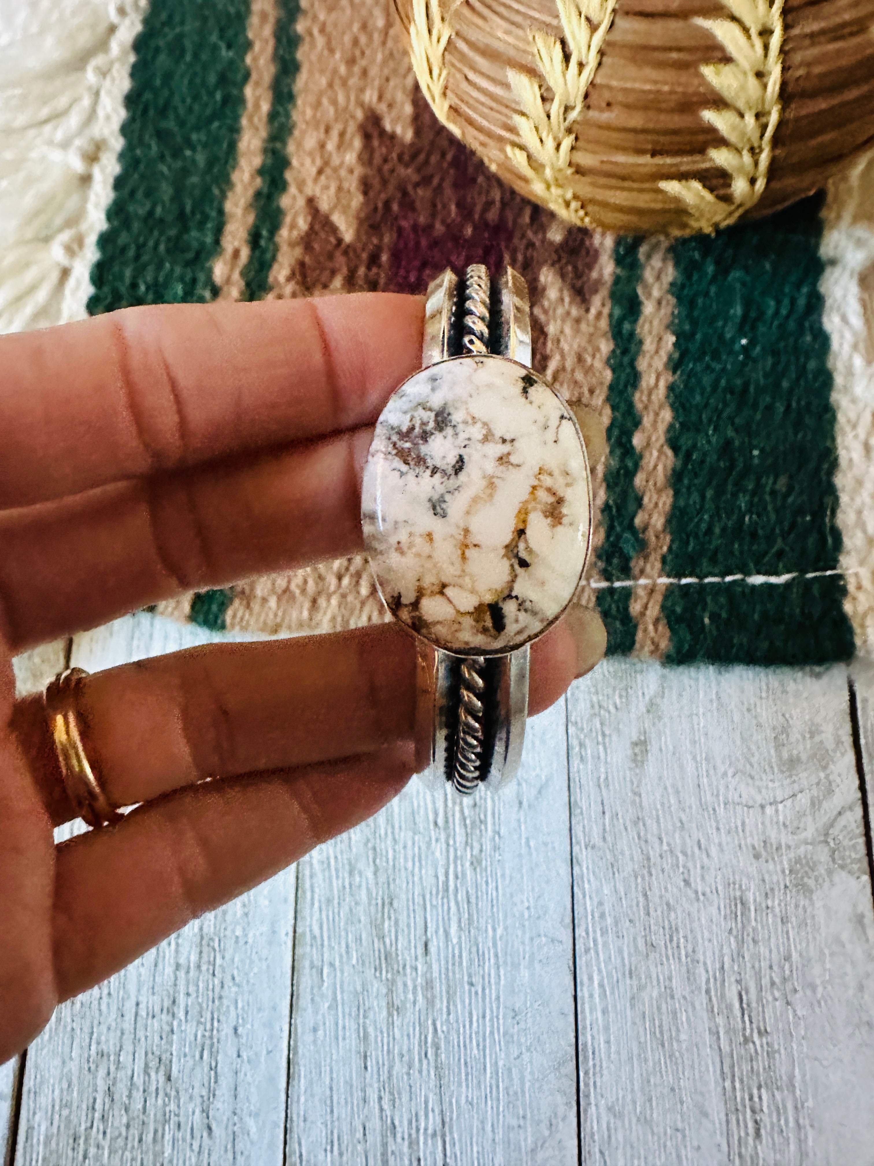 Navajo White Buffalo & Sterling Silver Cuff Bracelet