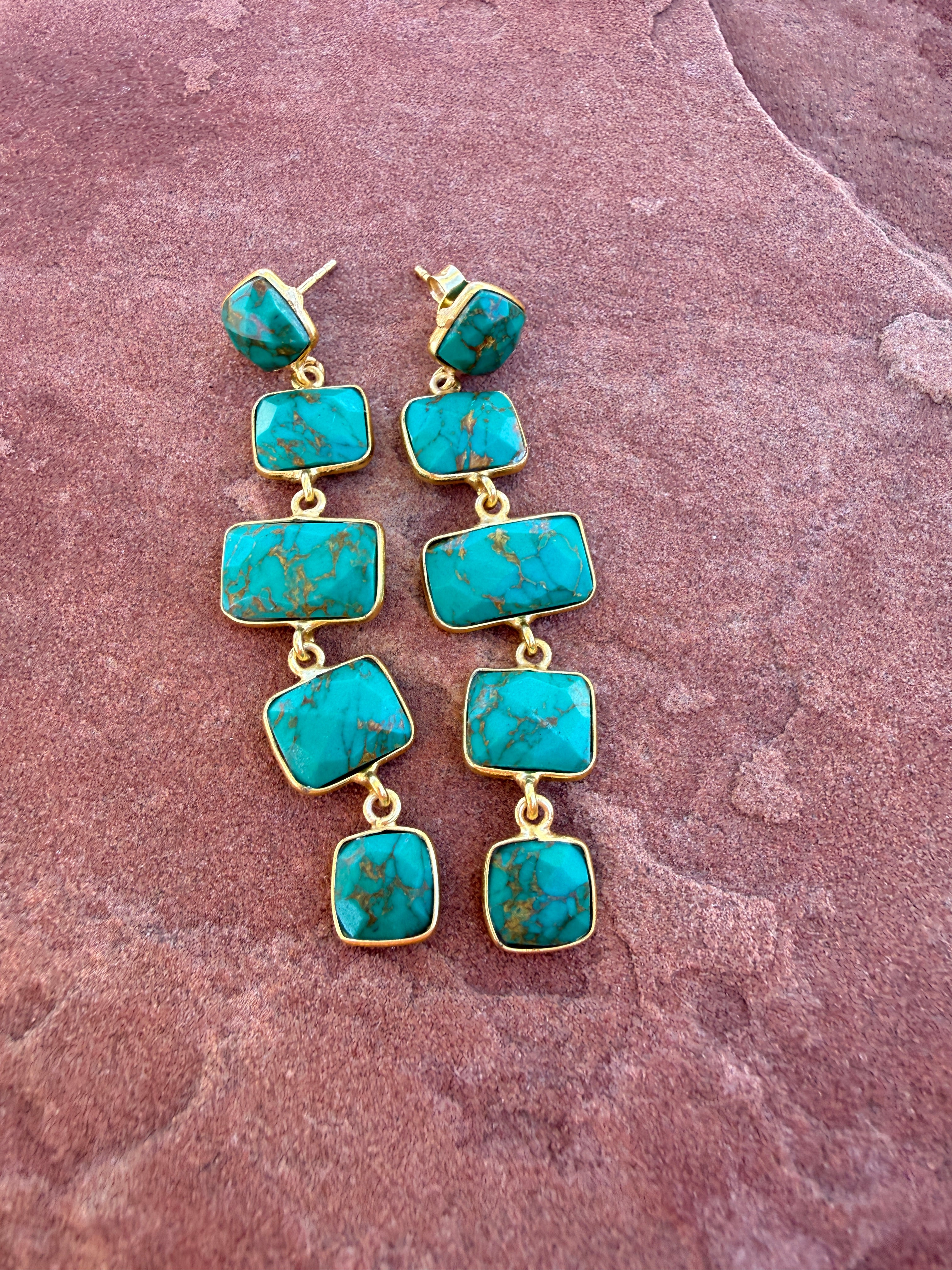 “The Golden Collection” COASTAL CALM Handmade Gold Plated Sterling Silver & Natural Turquoise Earrings