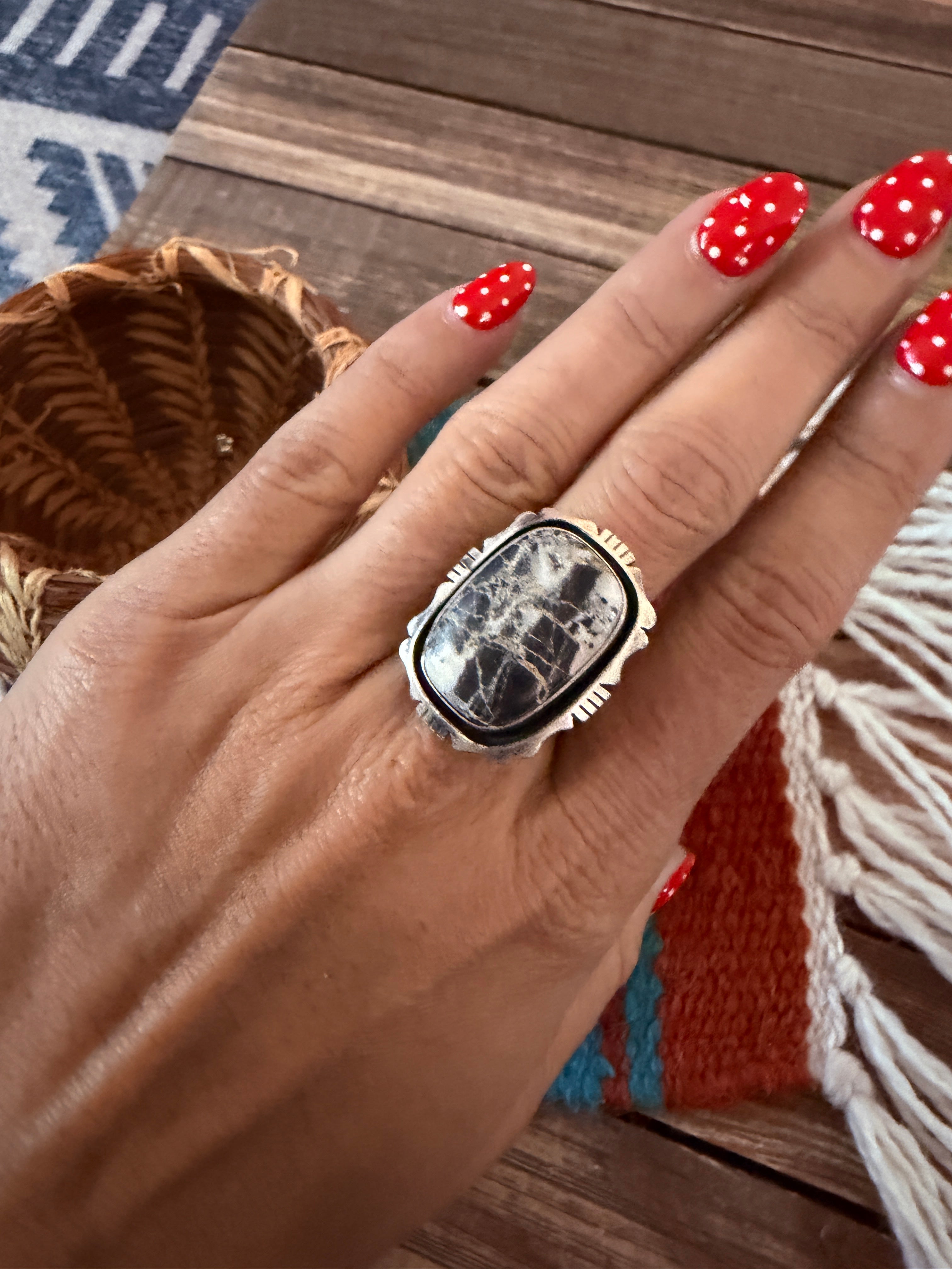 Handcrafted White Buffalo & Sterling Silver Ring Size 9