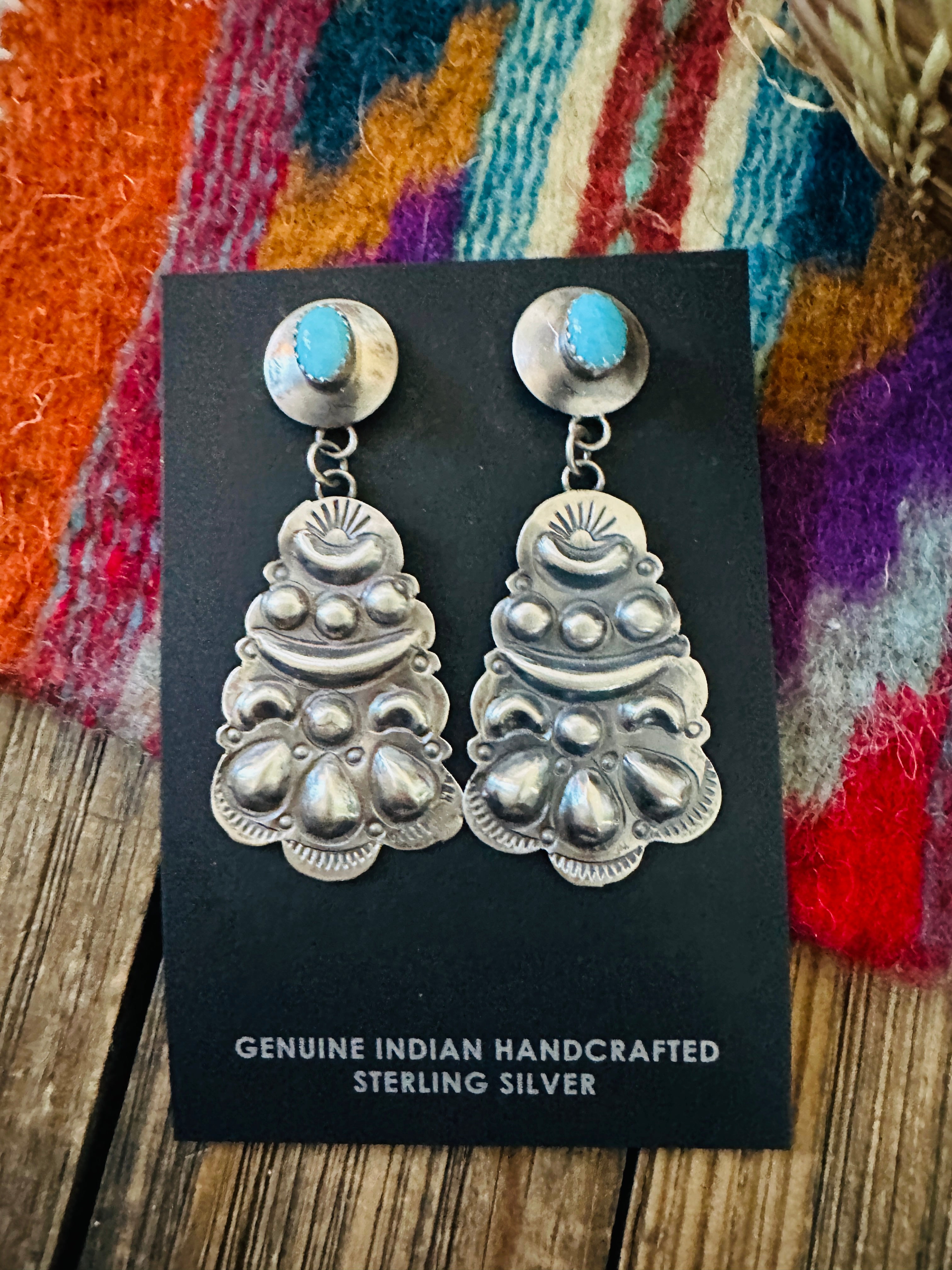 Handcrafted Turquoise & Sterling Silver Concho Dangle Earrings