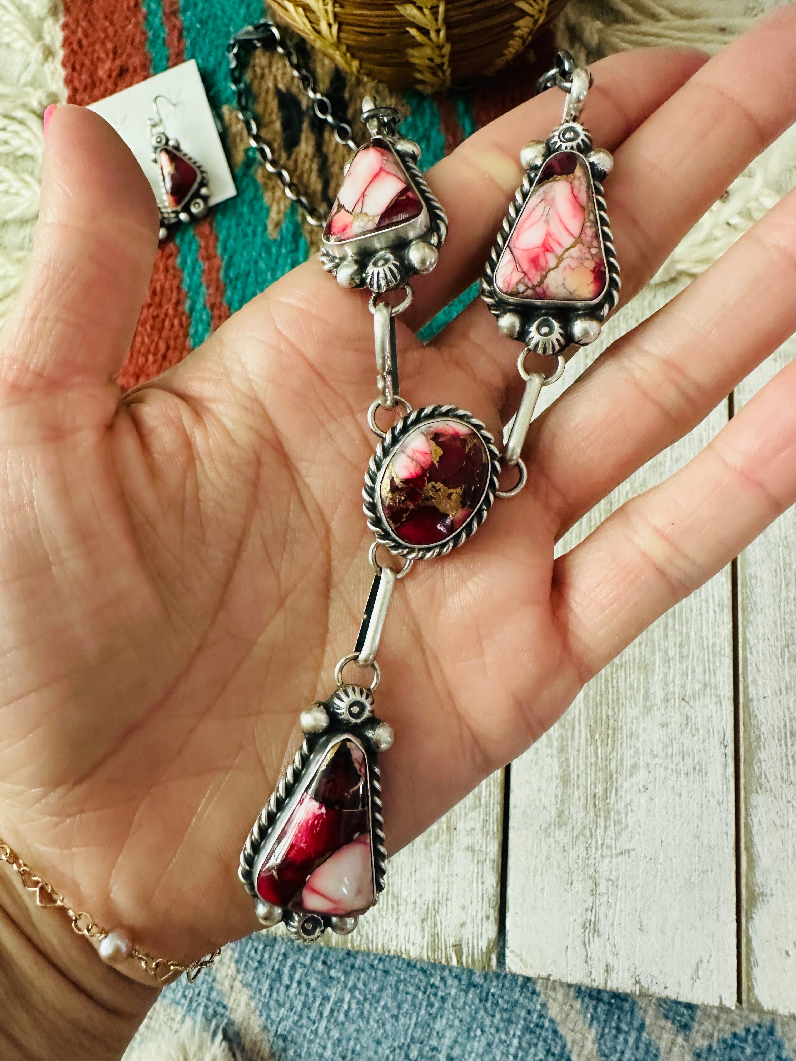 Handcrafted Rose Dahlia & Sterling Silver Necklace and Earring Set