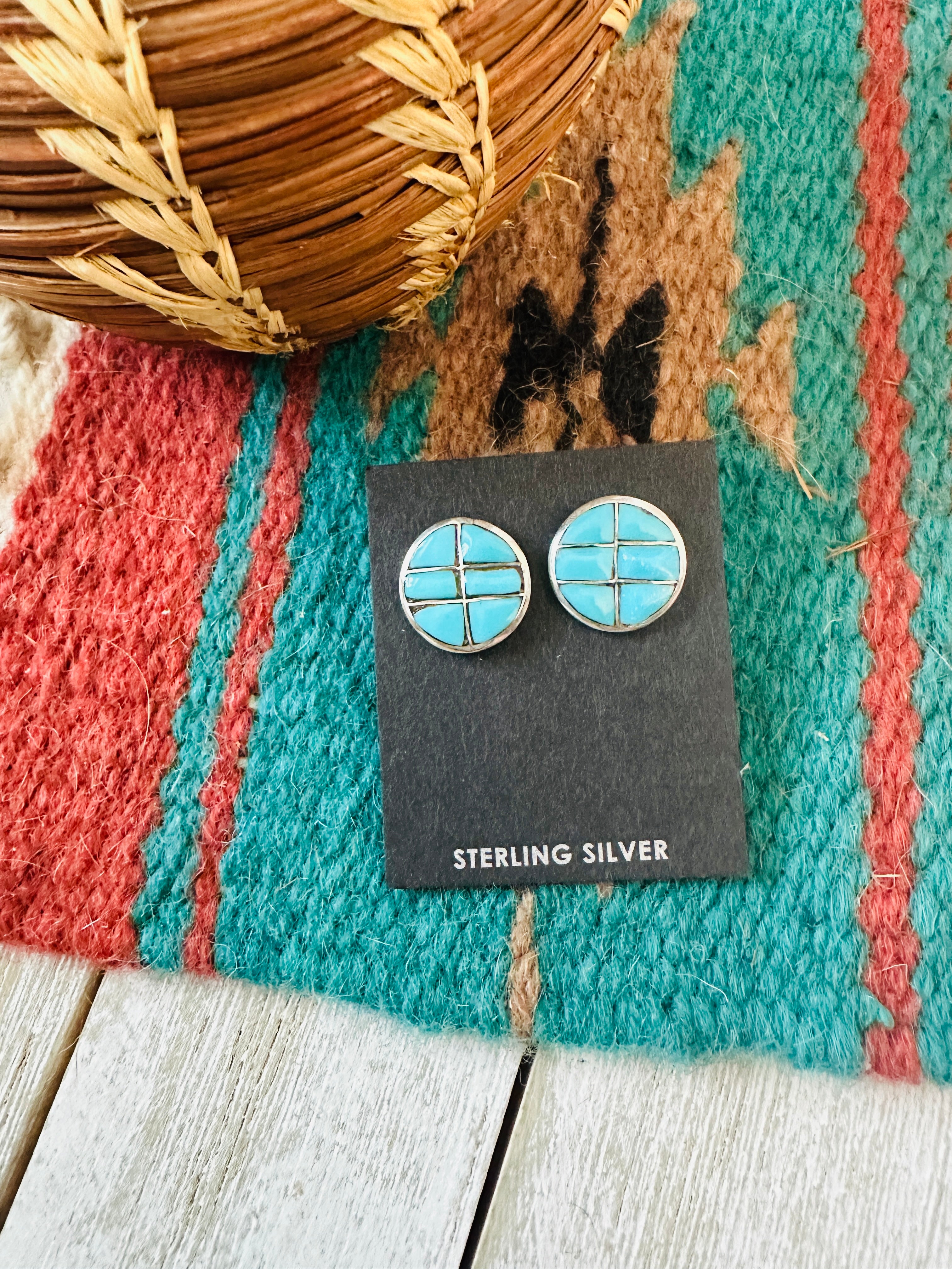 Handcrafted Turquoise & Sterling Silver Inlay Post Earrings