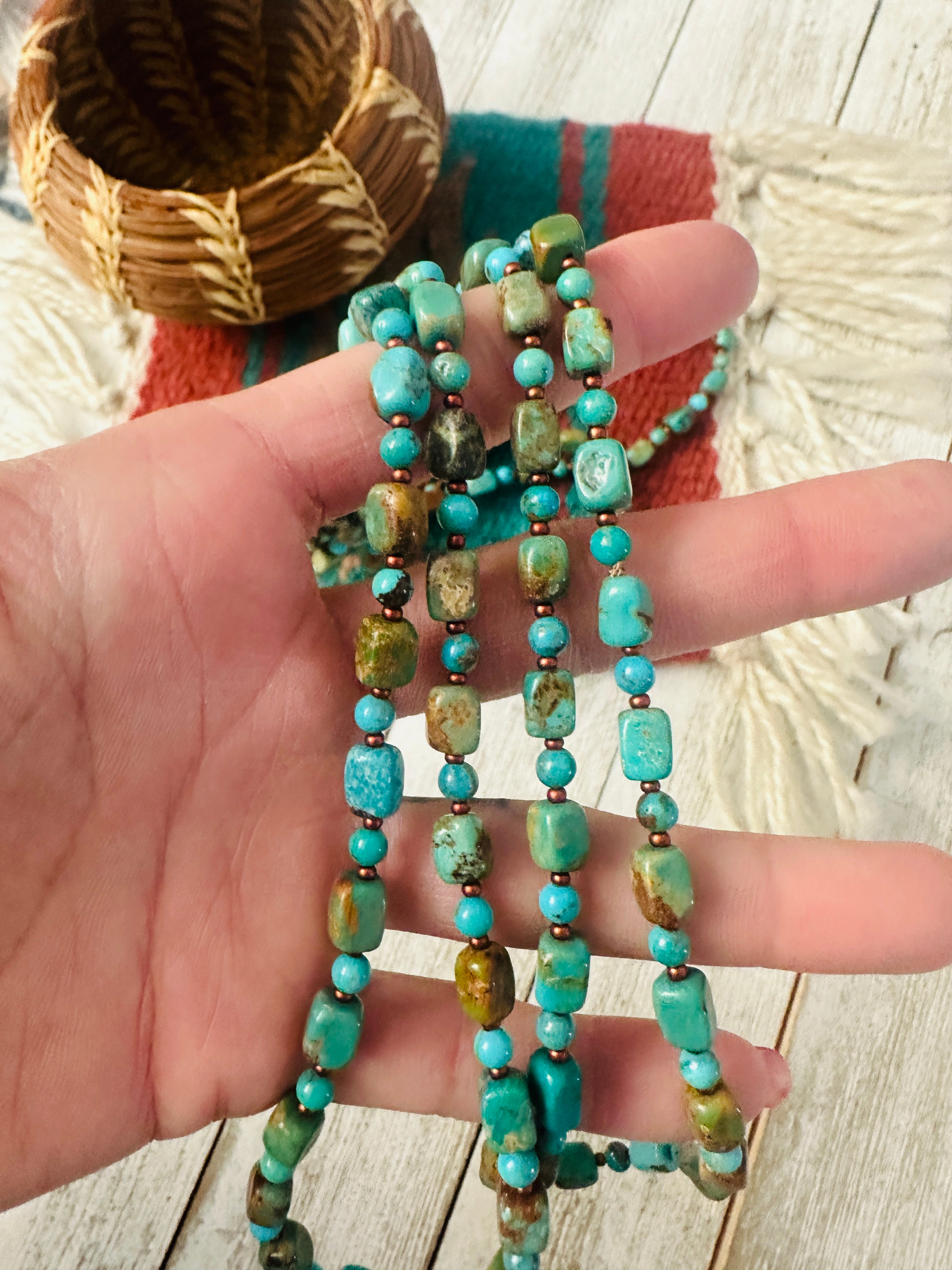 Navajo Turquoise & Copper 60” Beaded Necklace