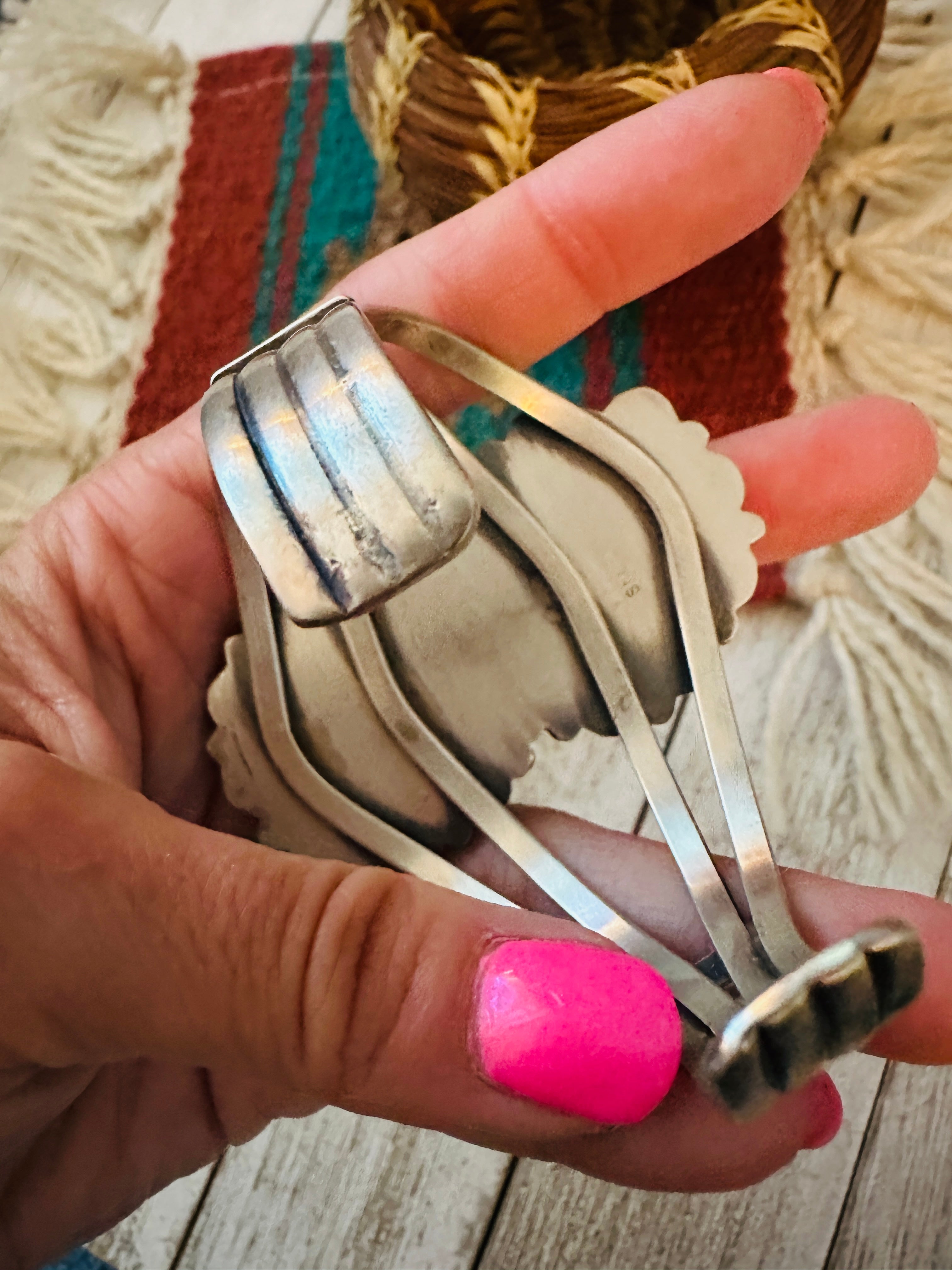 Spiny Oyster, Turquoise & Sterling Silver Cluster Cuff Bracelet /