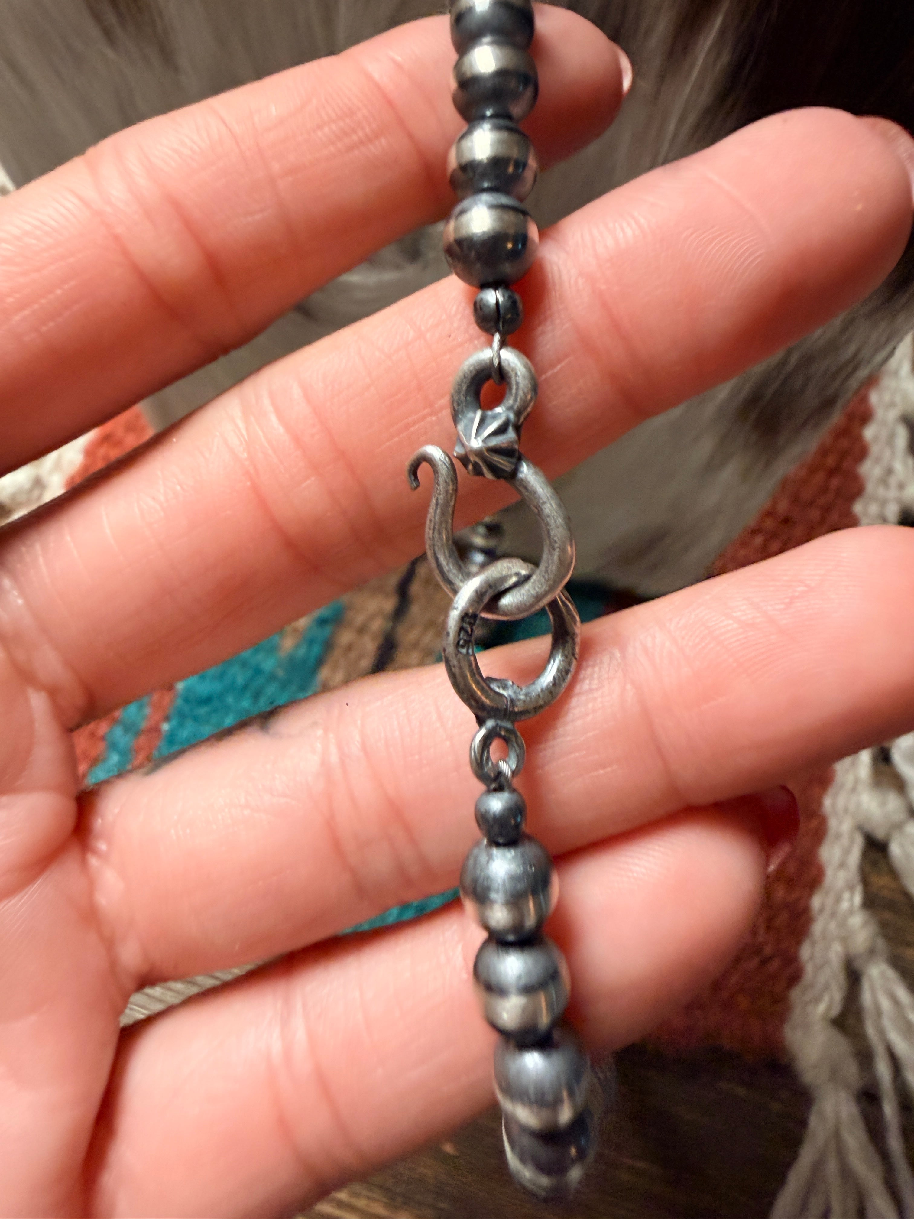 Handcrafted Turquoise & 6mm Sterling Silver Pearl 14" Beaded Necklace