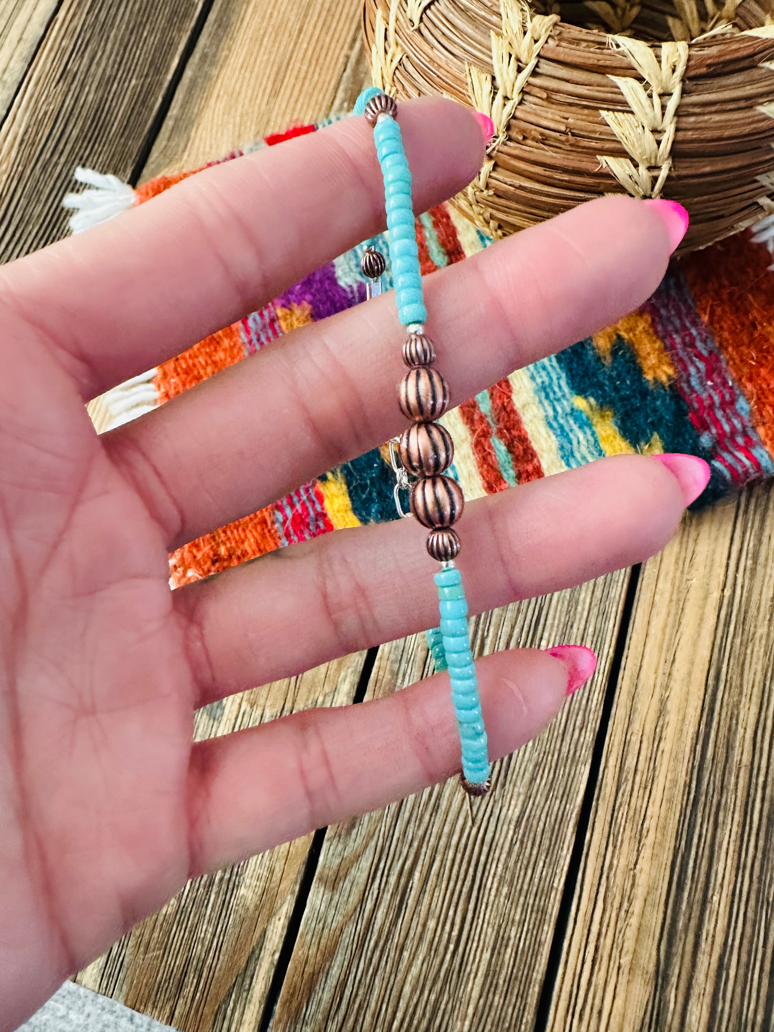 Handcrafted Turquoise & Copper Beaded Bracelet