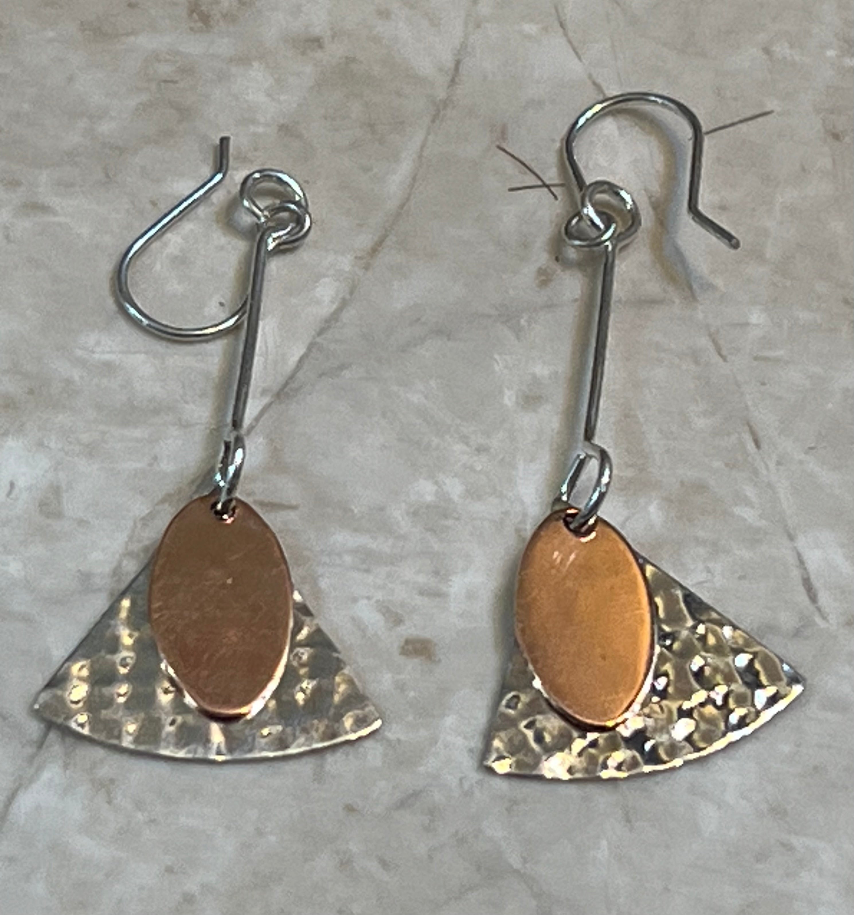 Hammered Copper & Silver Shapes Drop Earrings