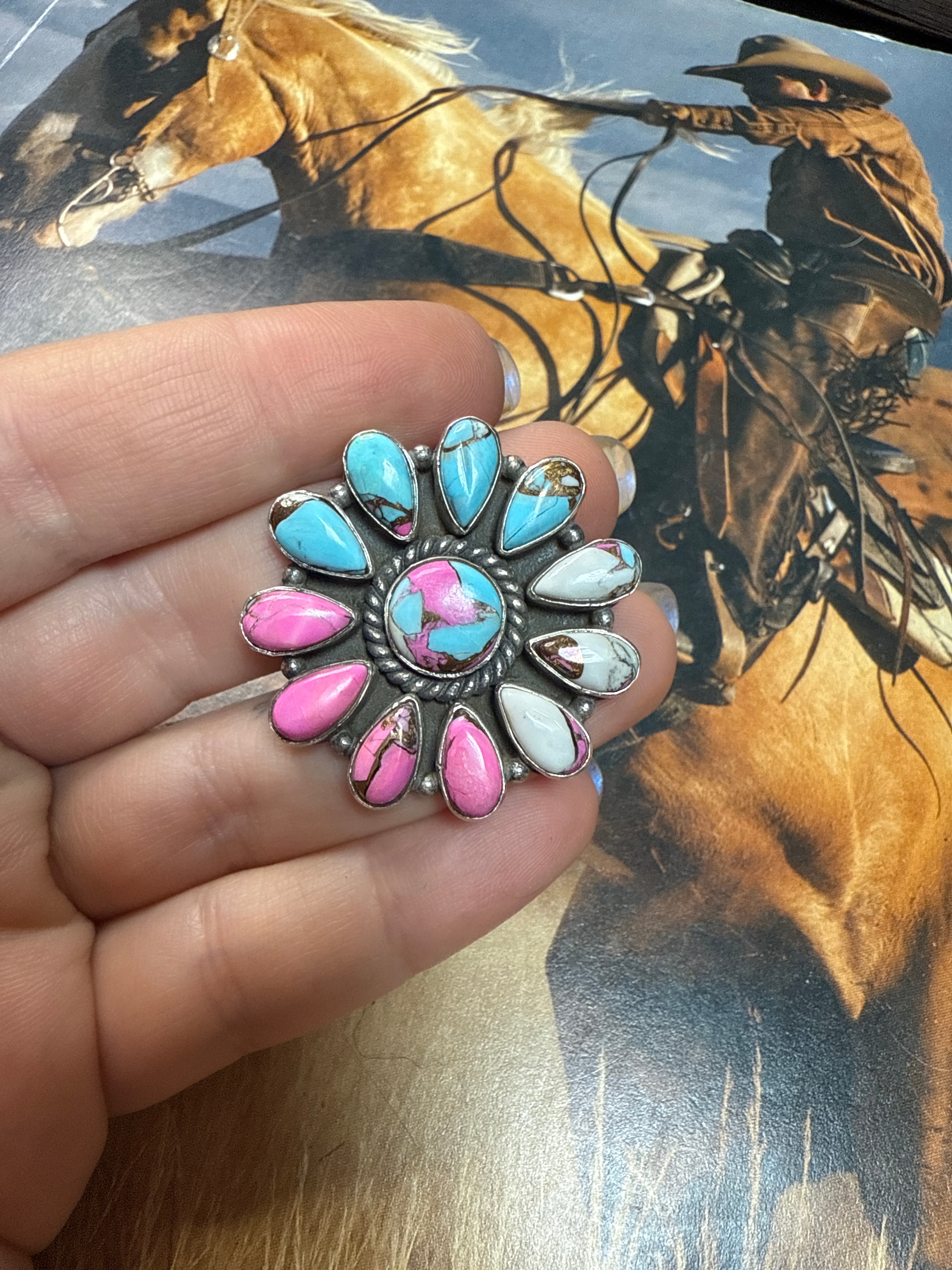Handmade Cotton Candy Sterling Adjustable Cluster Ring
