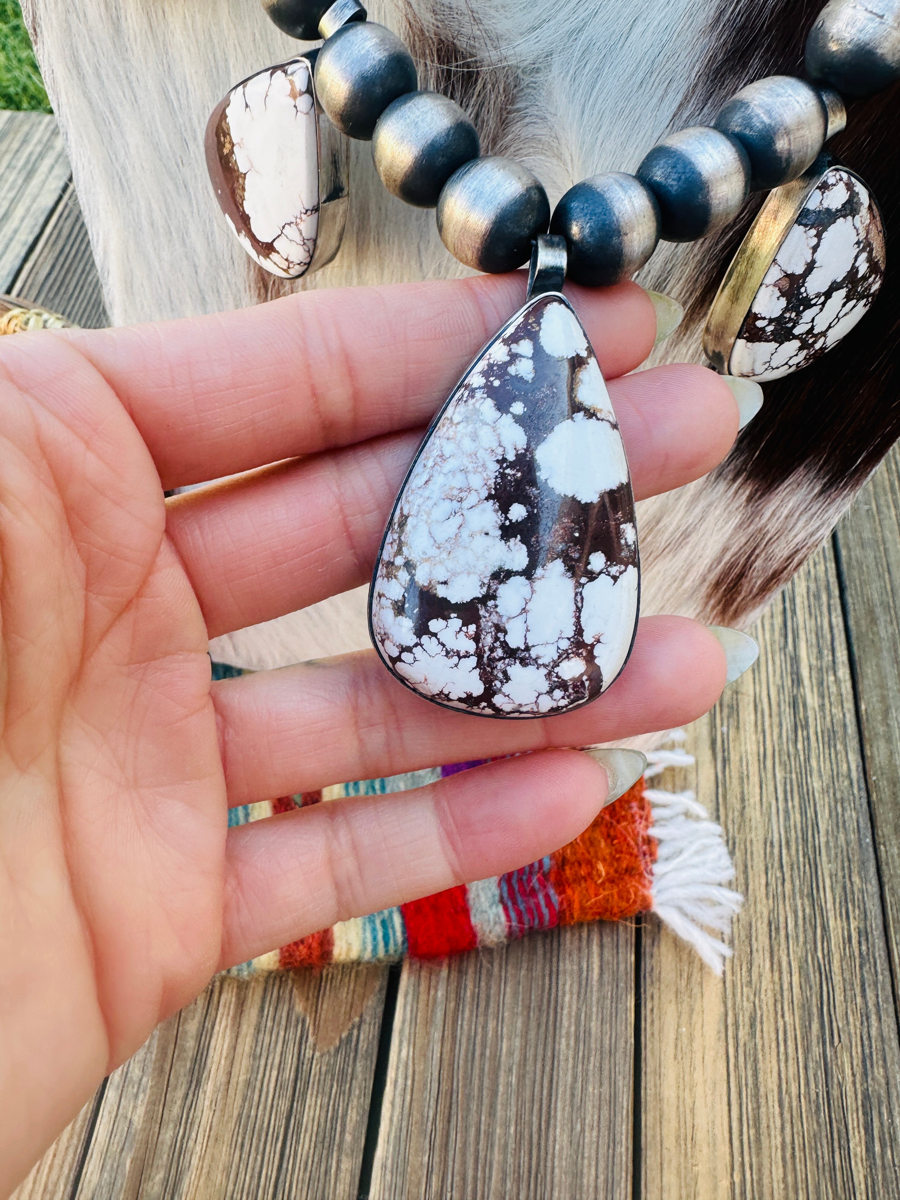 Handcrafted Wild Horse & Sterling Silver Beaded Necklace