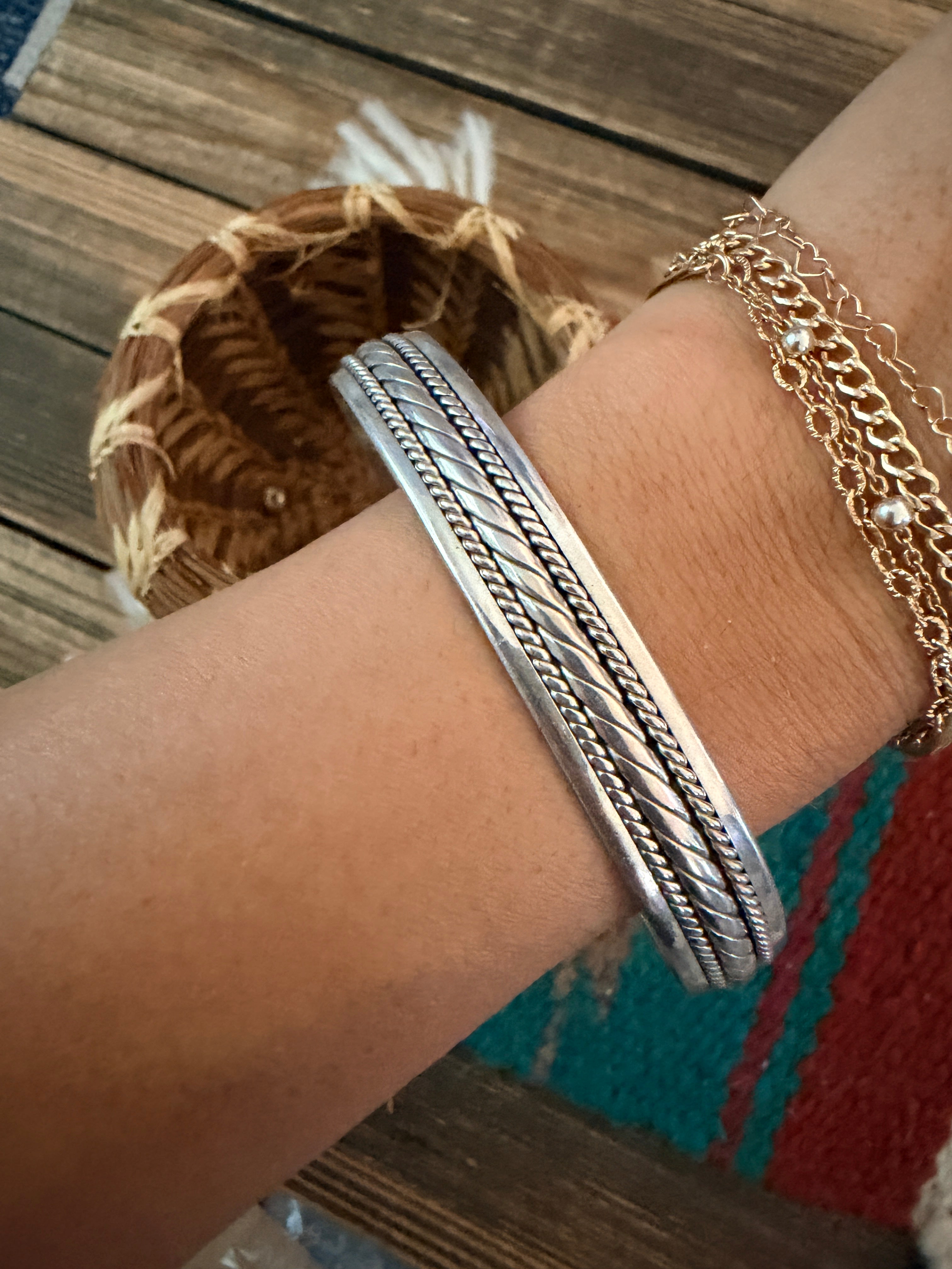 Handcrafted Old Pawn Sterling Silver Cuff Bracelet