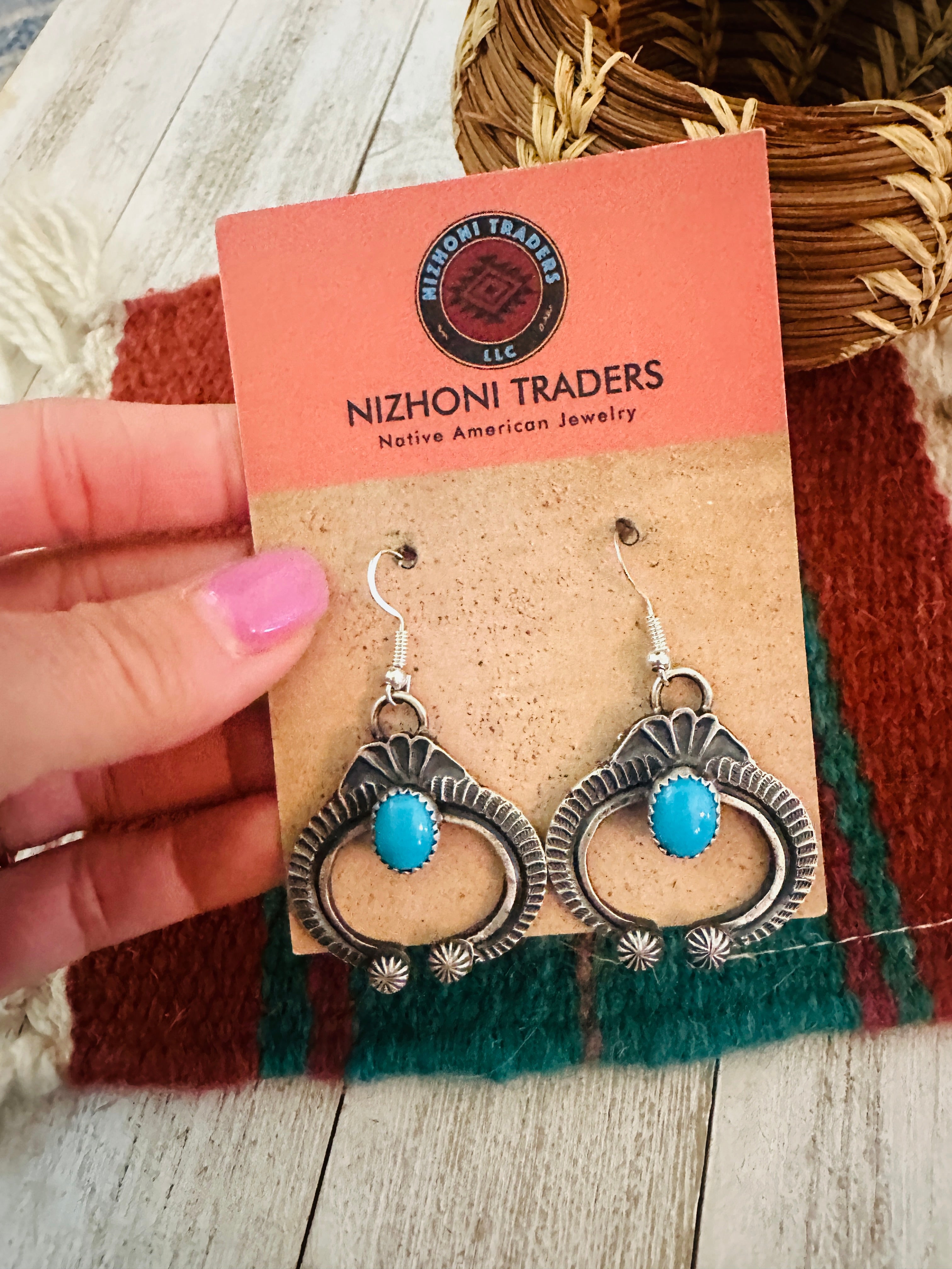 Navajo Turquoise & Sterling Silver Naja Dangle Earrings By Kevin Billah