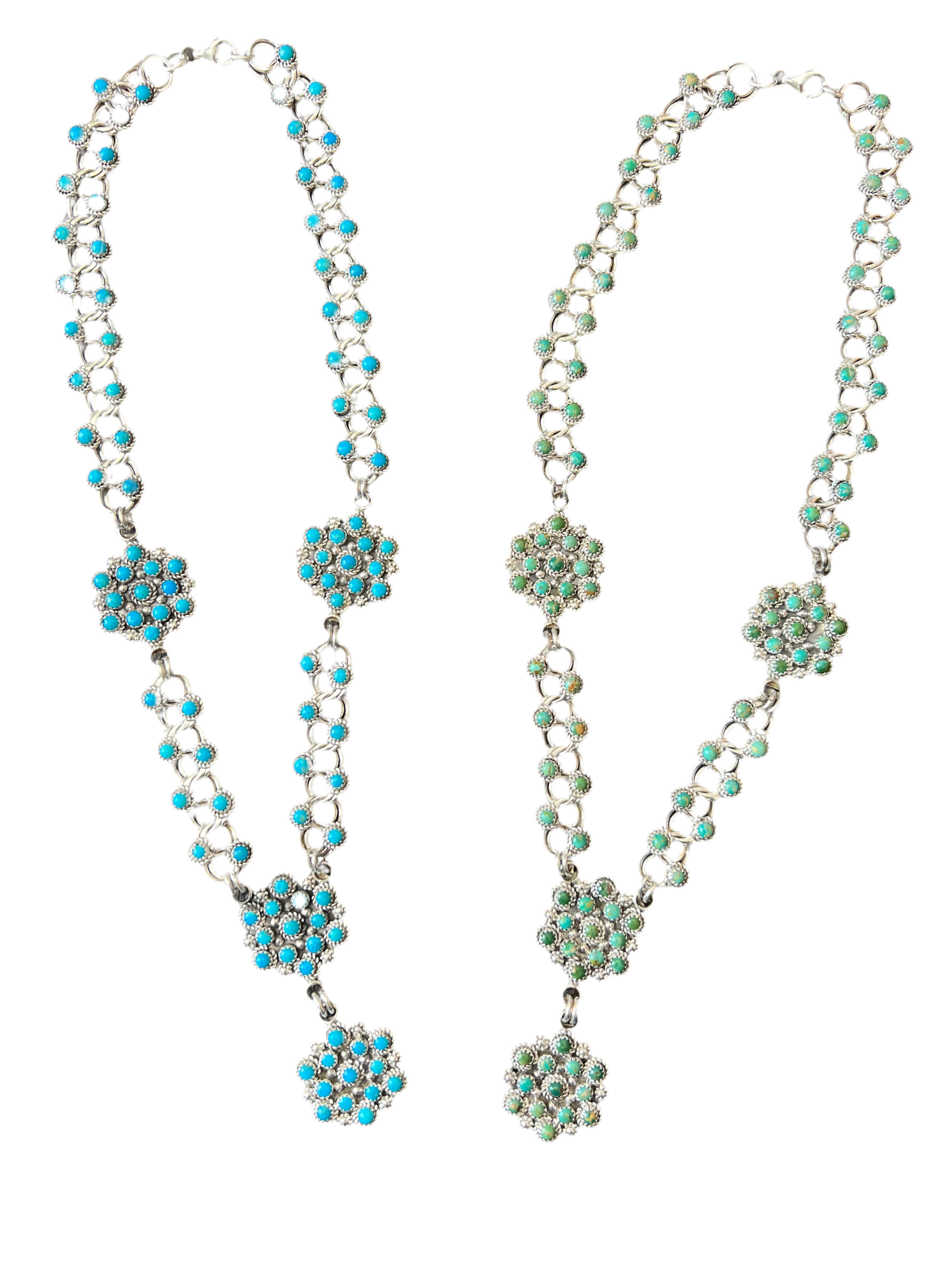 Handcrafted Sterling and Snake Eye Turquoise Link and Cluster Necklace by Dillon Cheama