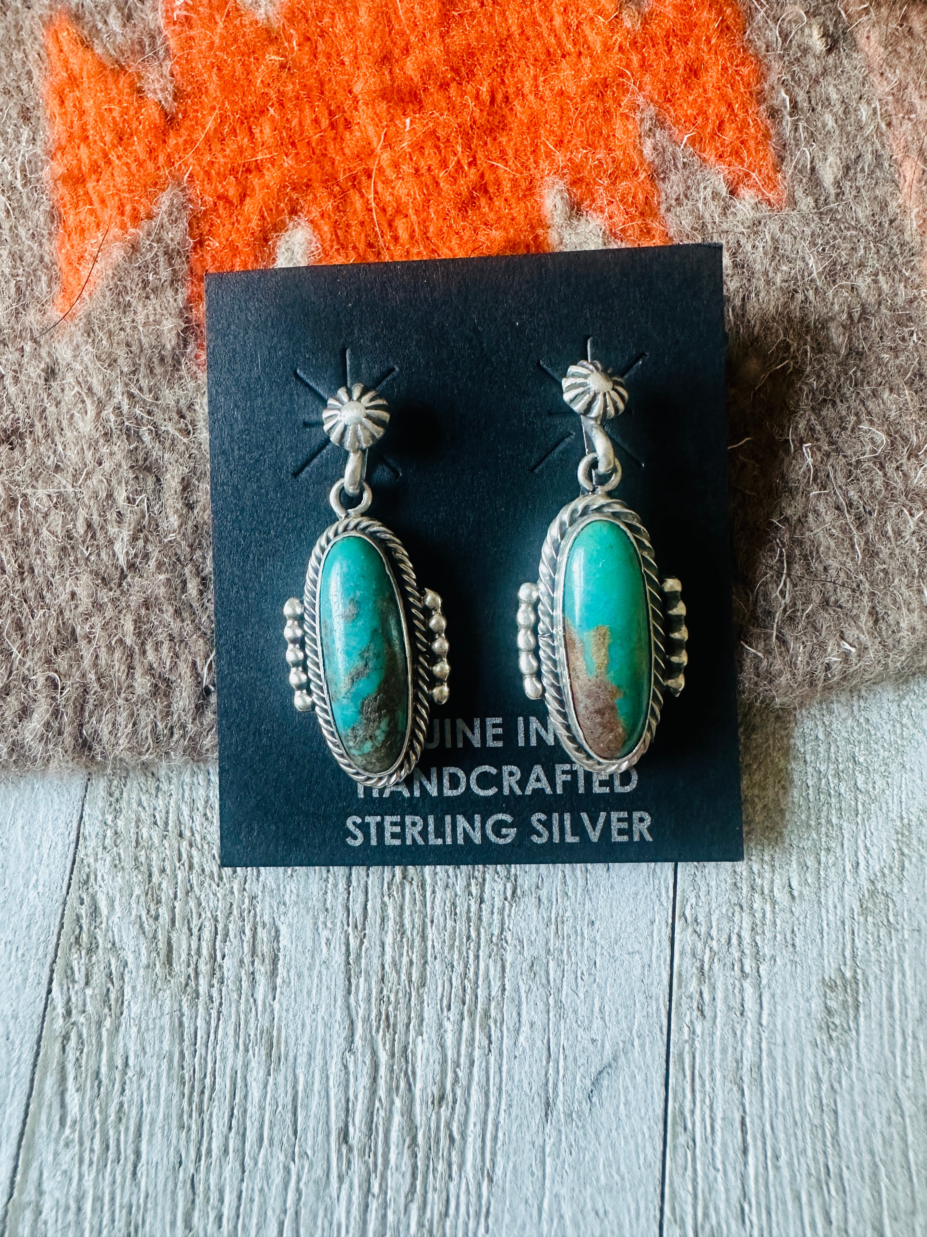 Navajo Royston Turquoise And Sterling Silver Dangle Earrings