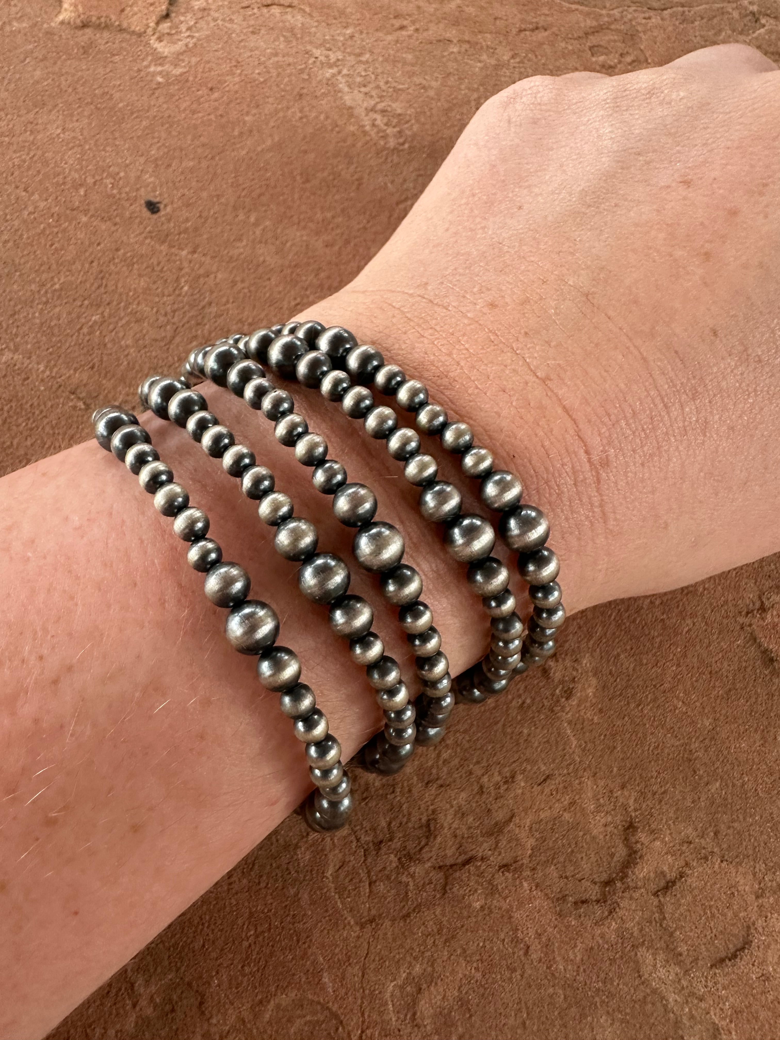 Handmade Sterling Silver & Beaded Navajo Pearl Style Bracelets