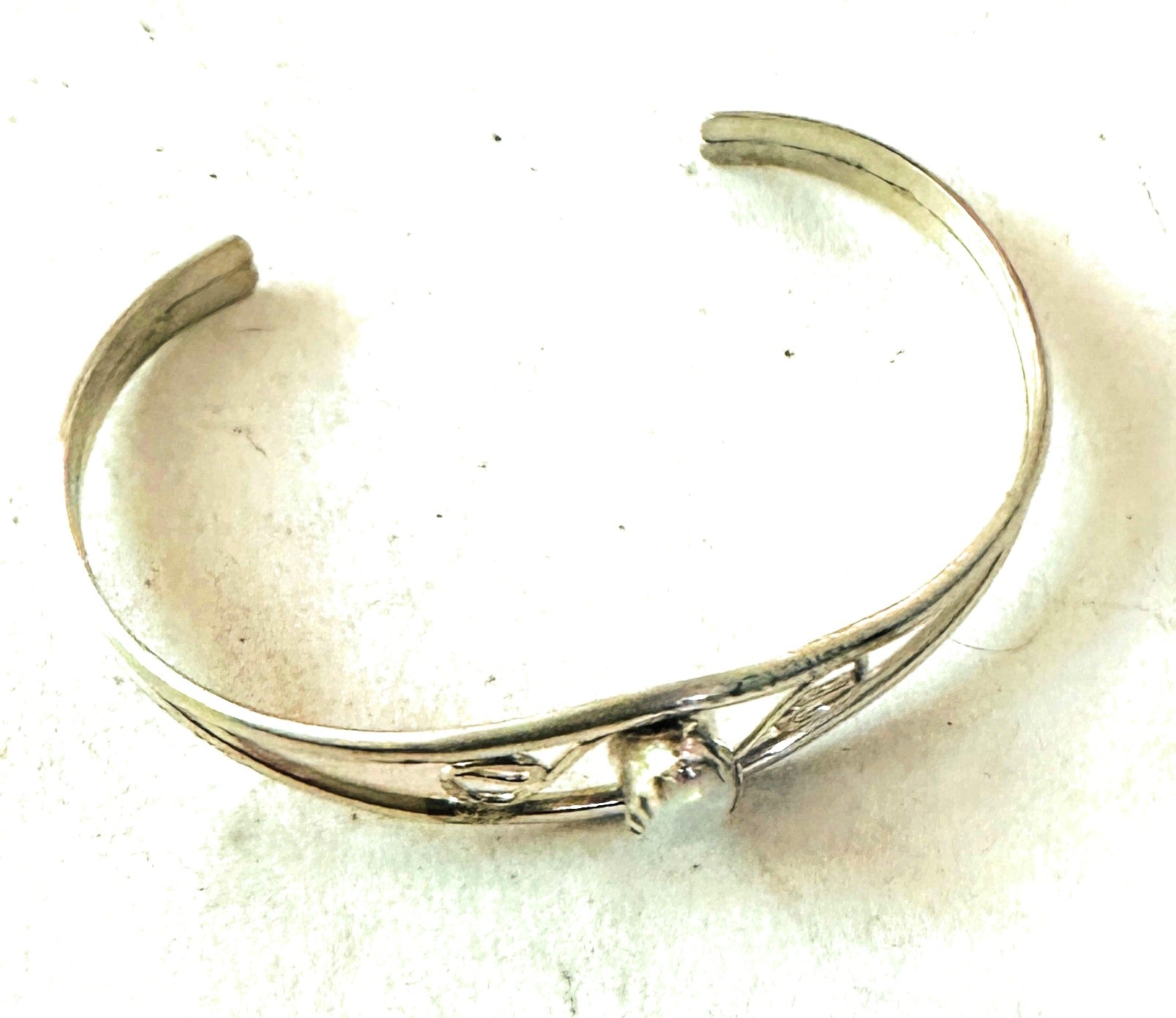 Navajo Sterling Silver & Opal Baby Cuff Bracelet