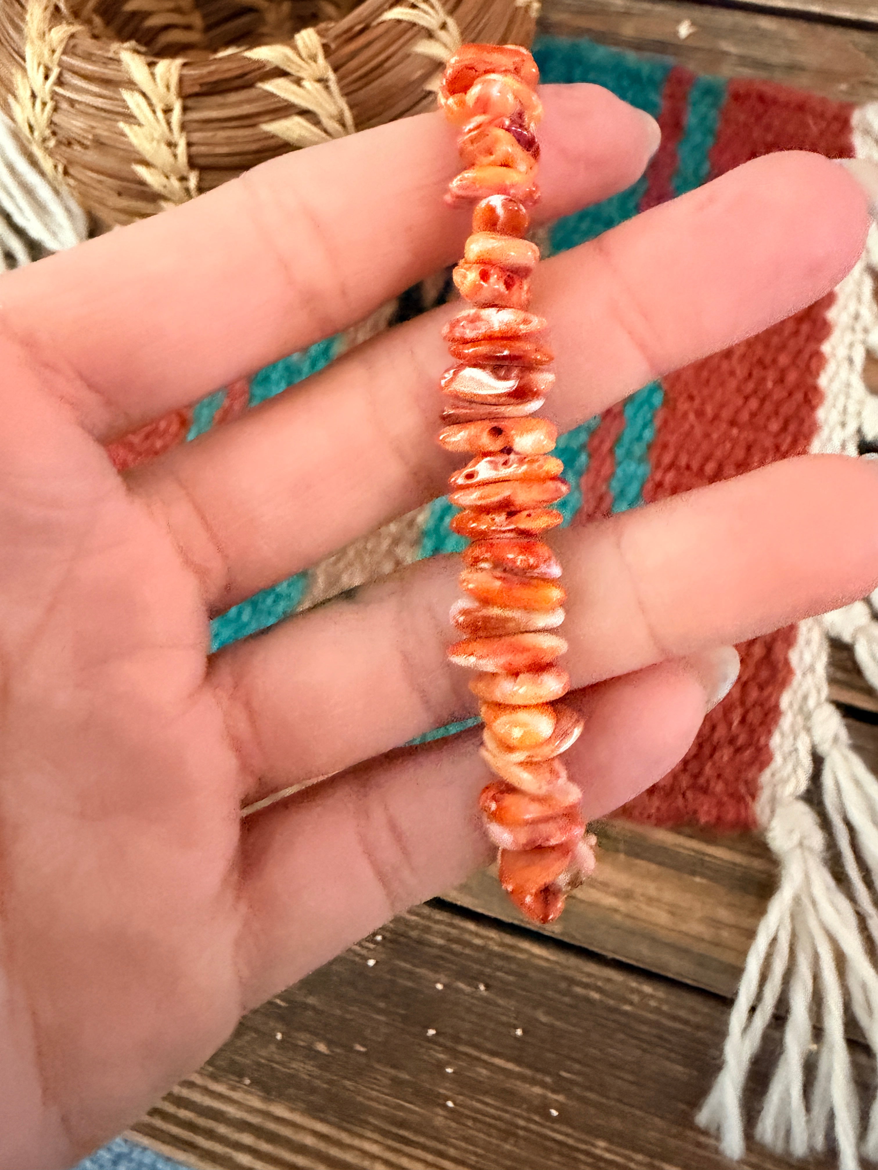 Handcrafted Orange Spiny Oyster Beaded Bracelet