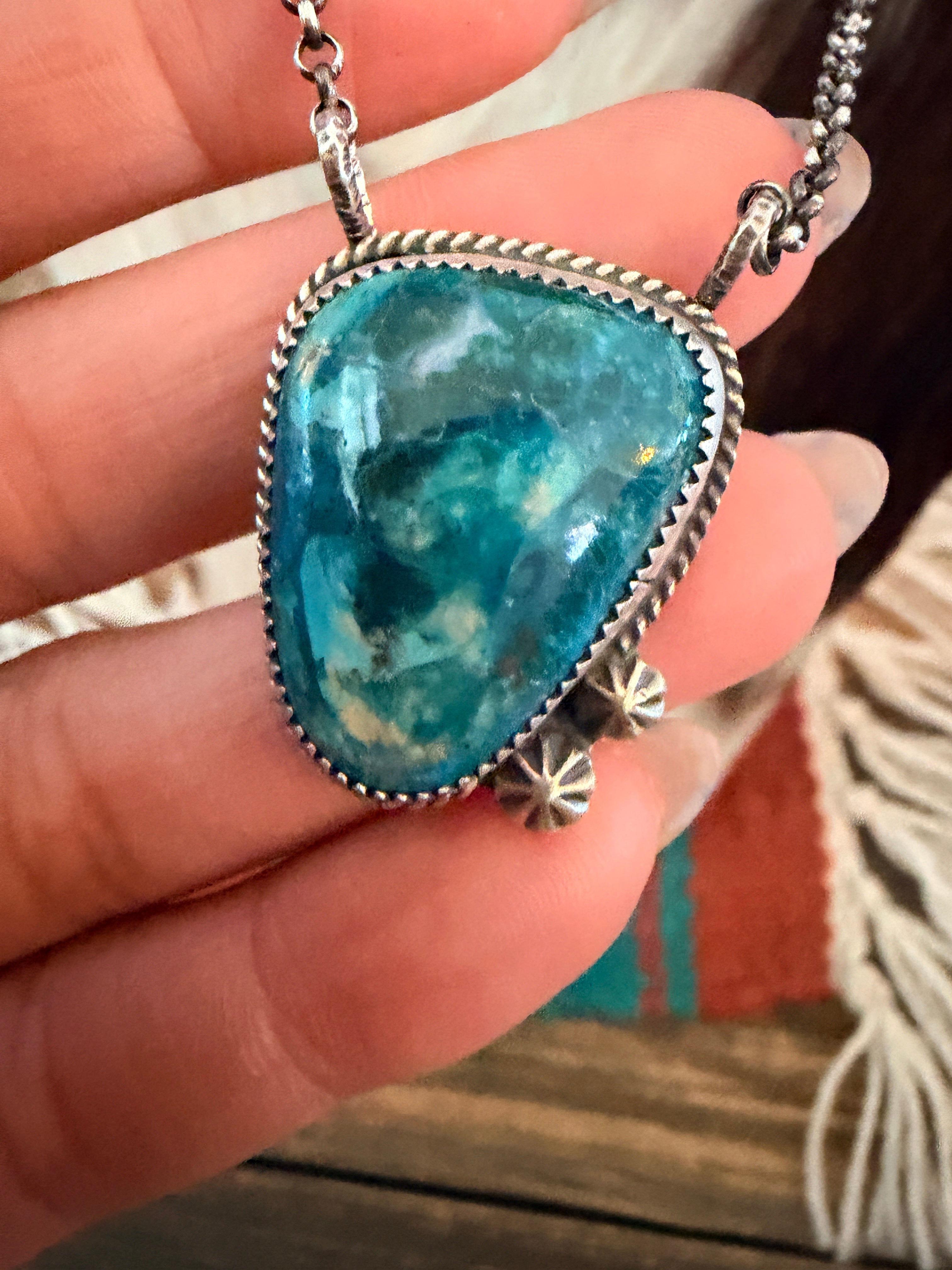 Handmade Sterling Silver & Peruvian Blue Opal Necklace